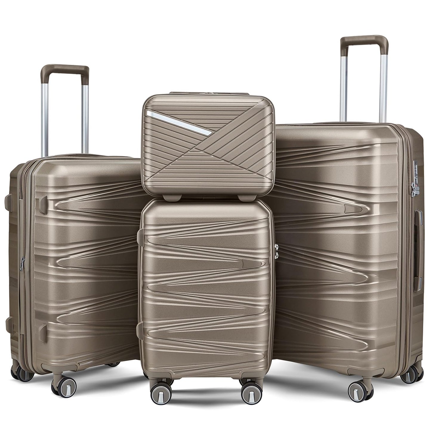 4-Piece Expandable Hardshell Luggage Set with TSA Lock (14/20/24/28) - Lightweight PP Suitcases, 360° Silent Spinner Wheels and Durable 100LB Handle for Air Travel (Peacock Blue)