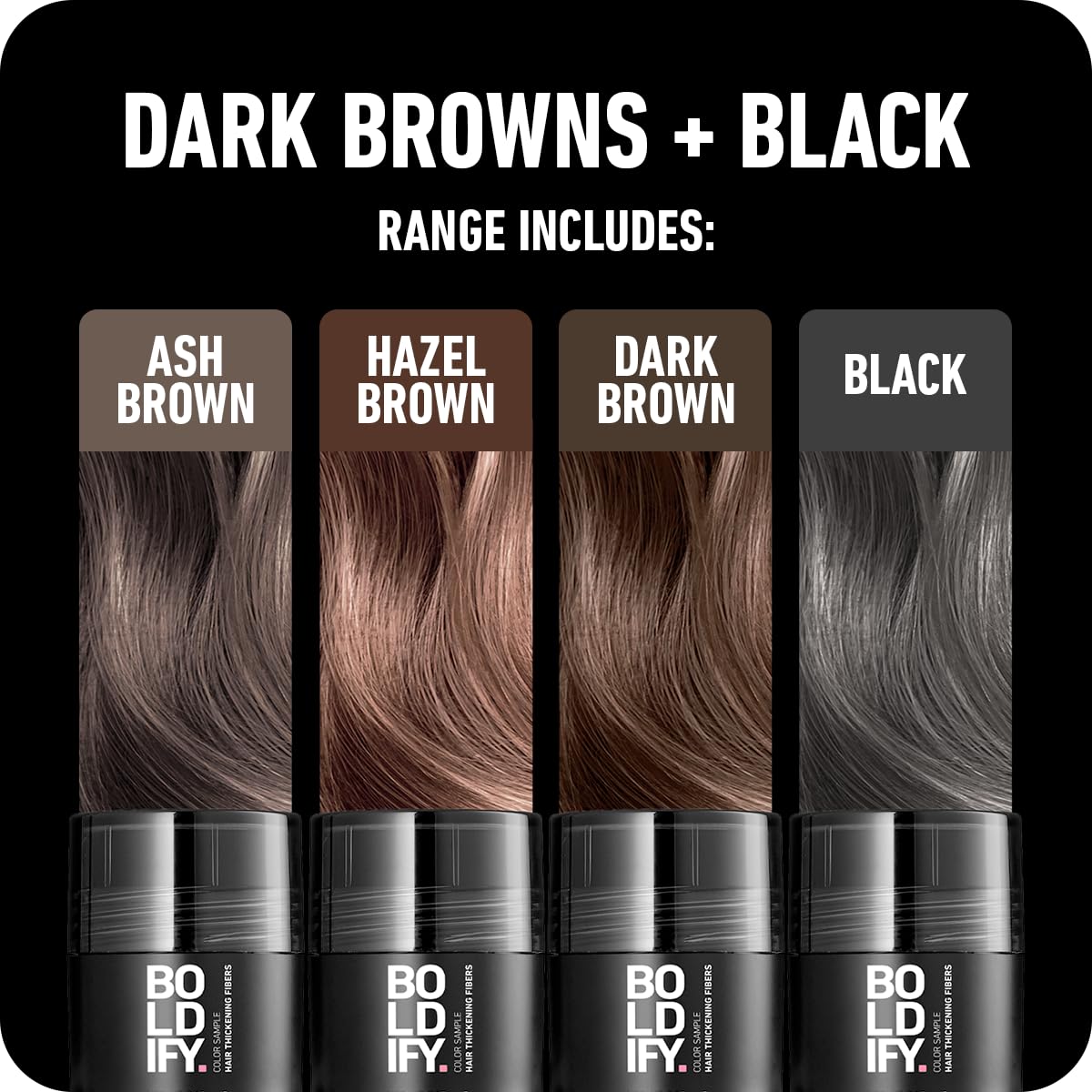 BOLDIFY Hair Fibers (Color Discovery Kit) - Fill In Thinning and Fine Hair for an Instantly Fuller, Thicker Look - 14 Shades for Women & Men - Dark Browns + Black