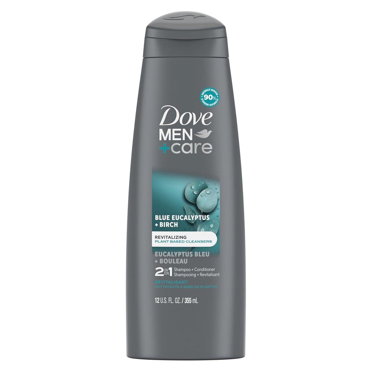 DOVE MEN + CARE 2 in 1 Shampoo & Conditioner Eucalyptus & Birch For Healthy-Looking Hair Naturally Derived Plant Based Cleansers 12 oz