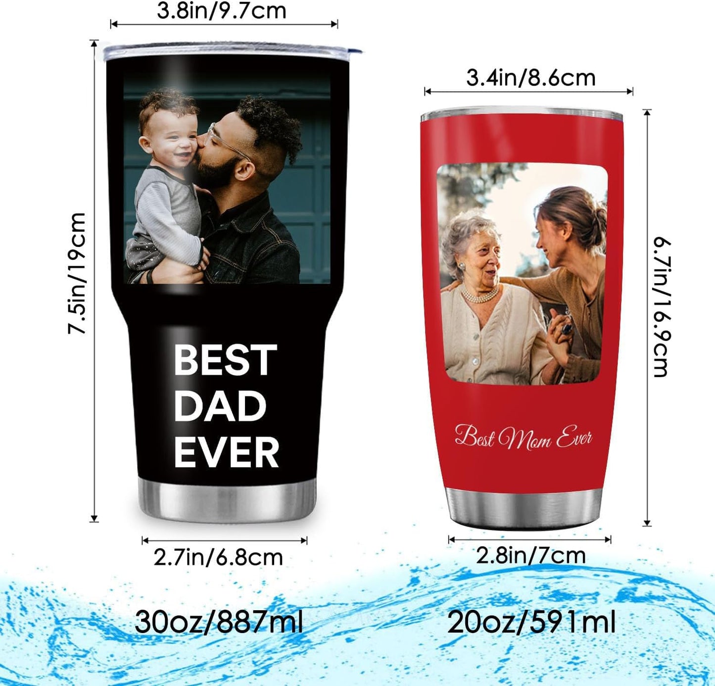 FunStudio Personalized Tumbler with Picture, Name Photo Coffee Tumbler 20oz 30oz Insulated Stainless Steel Custom Mug Cup Gift for Men Women Dad Mom Birthday Fathers Day Mothers Day