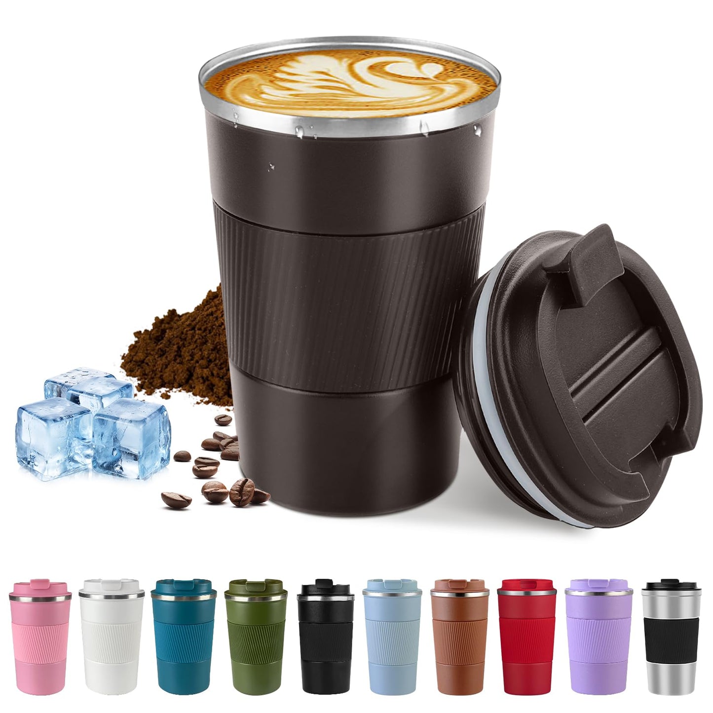 Vacuum-Insulated Stainless Steel Travel Coffee Mug, Leak-Proof Reusable Coffee Cup with Lid - Keep Hot & Cold Drinks for Hours, Durable Thermos Tumbler for Men & Women (3rd-Black, 12OZ)