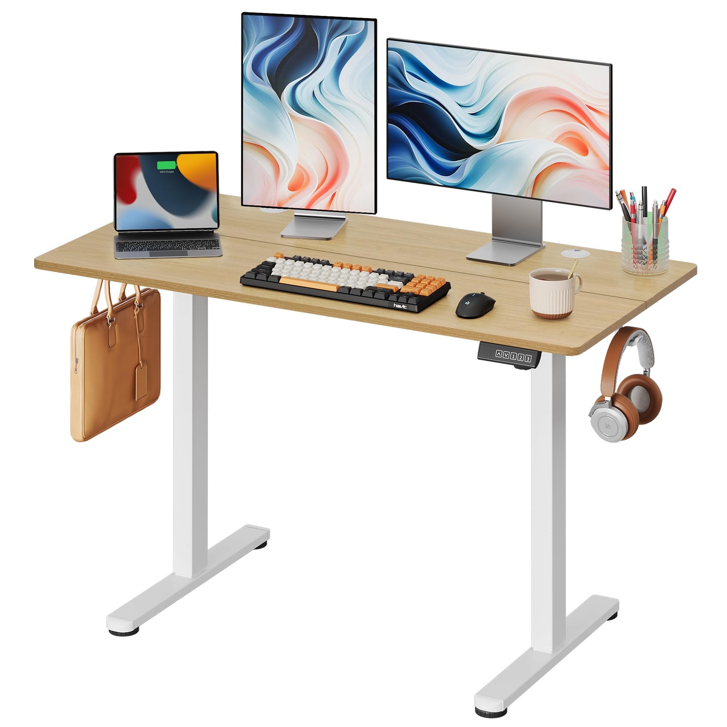 DEVAISE Electric Standing Desk, 55 X 28 Inches Adjustable Height Stand up Desk for Home Office, Large Ergonomic Sit to Stand Desk with Headphone Hook, 3 Memory Preset Computer Desk, Black