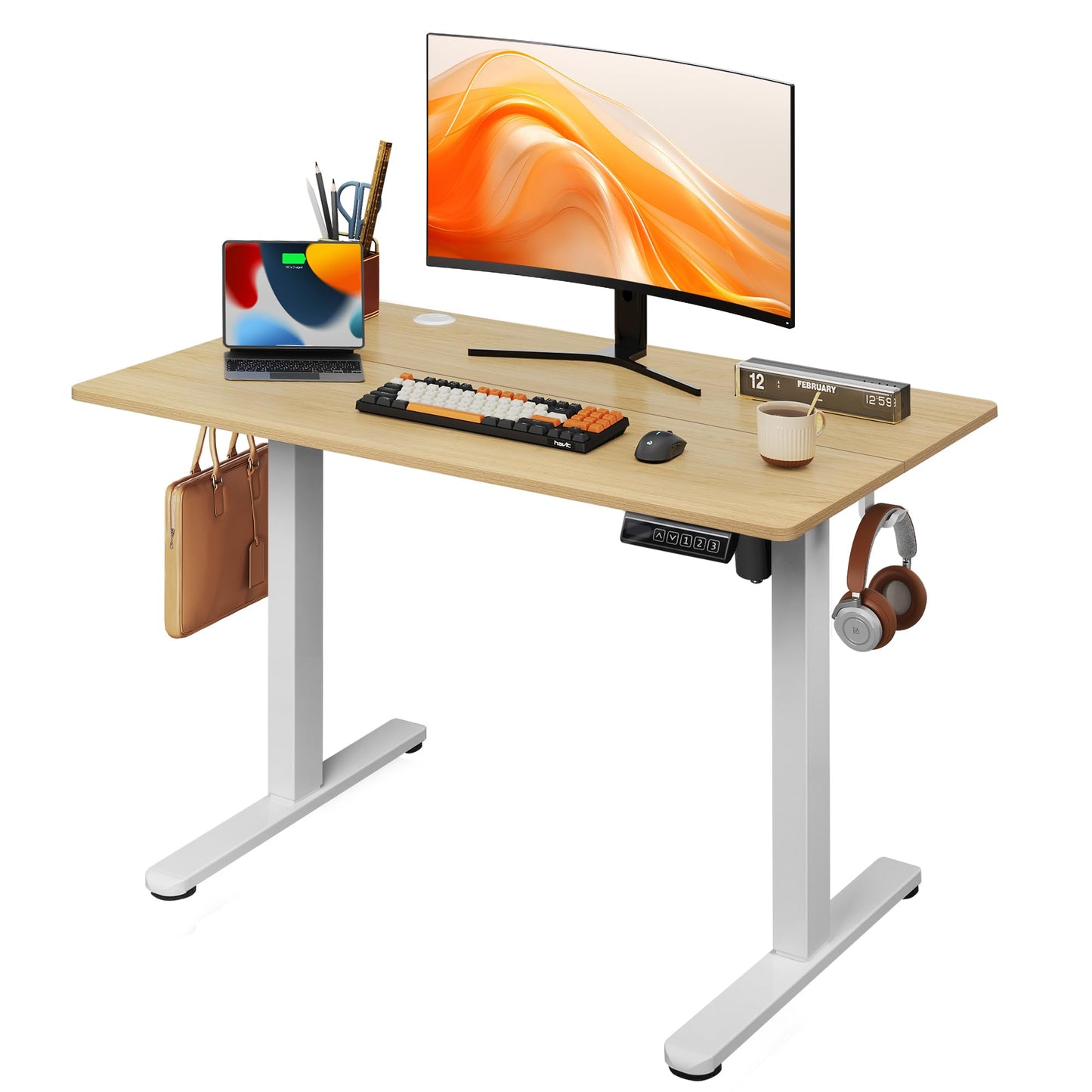 DEVAISE Electric Standing Desk, 55 X 28 Inches Adjustable Height Stand up Desk for Home Office, Large Ergonomic Sit to Stand Desk with Headphone Hook, 3 Memory Preset Computer Desk, Black