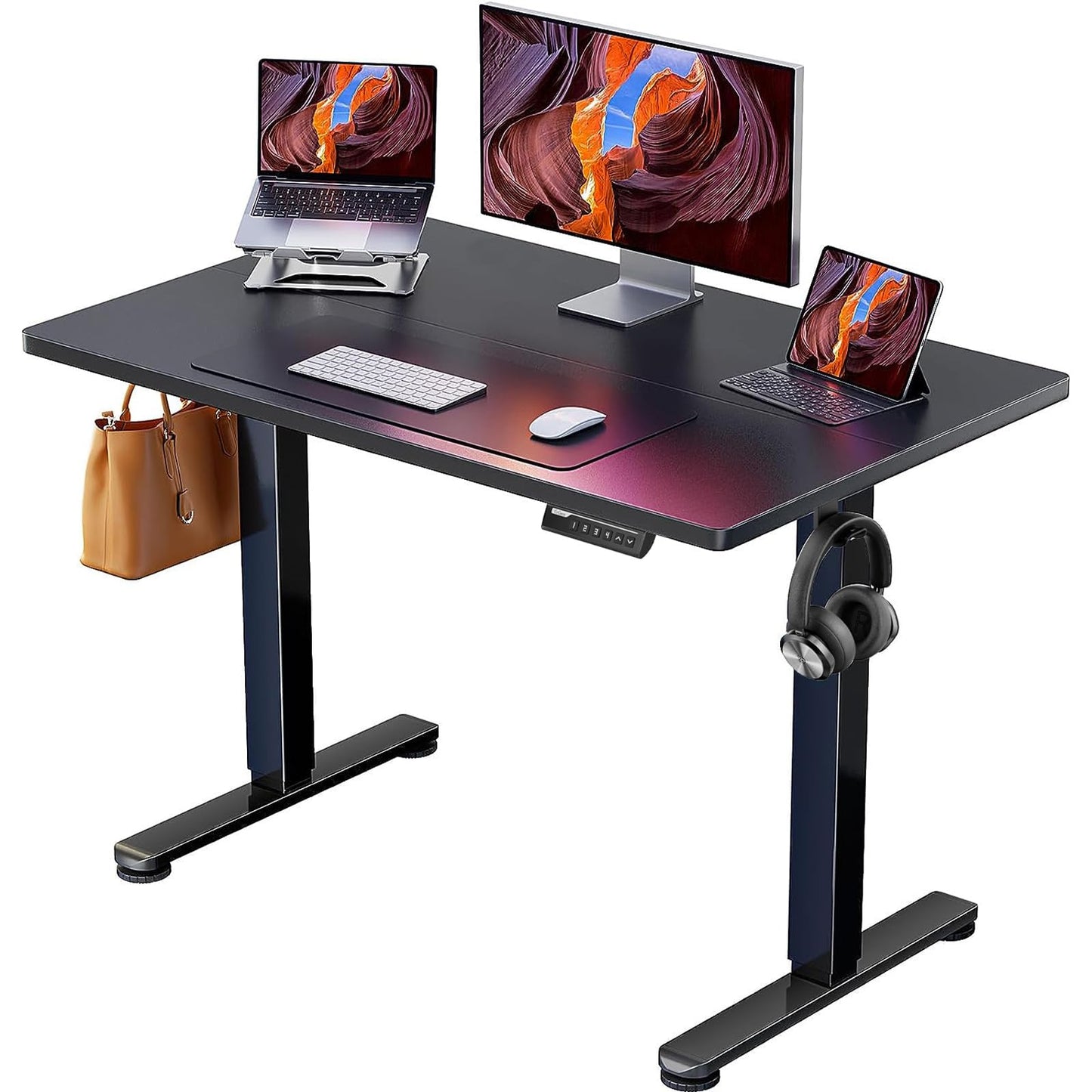 ErGear Height Adjustable Electric Standing Desk, 48 x 24 Inches Sit Stand up Desk, Memory Computer Home Office Desk with Two-Piece Desktop (Black)