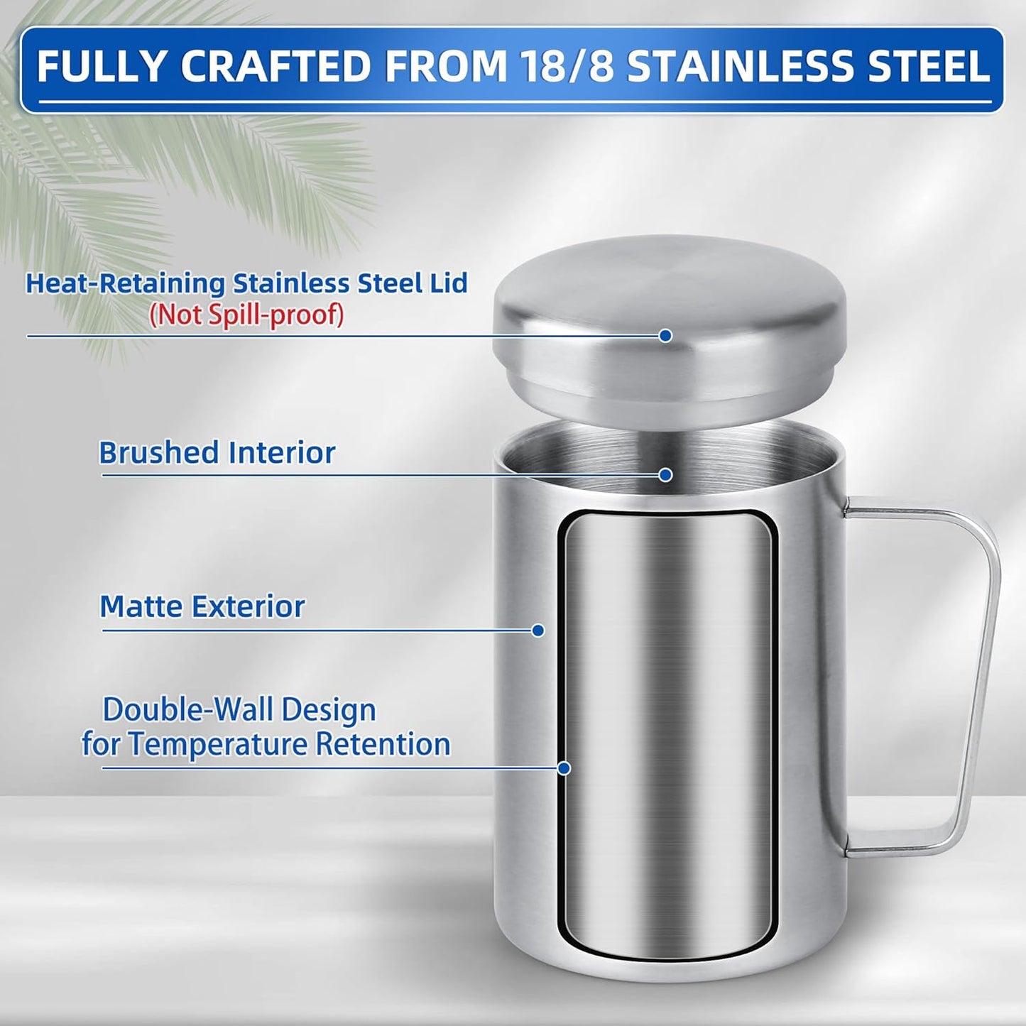 17 oz Stainless Steel Double-Walled Mugs – Insulated Coffee & Tea Cups with Handles and Lids for Camping and Everyday Use – Set of 2
