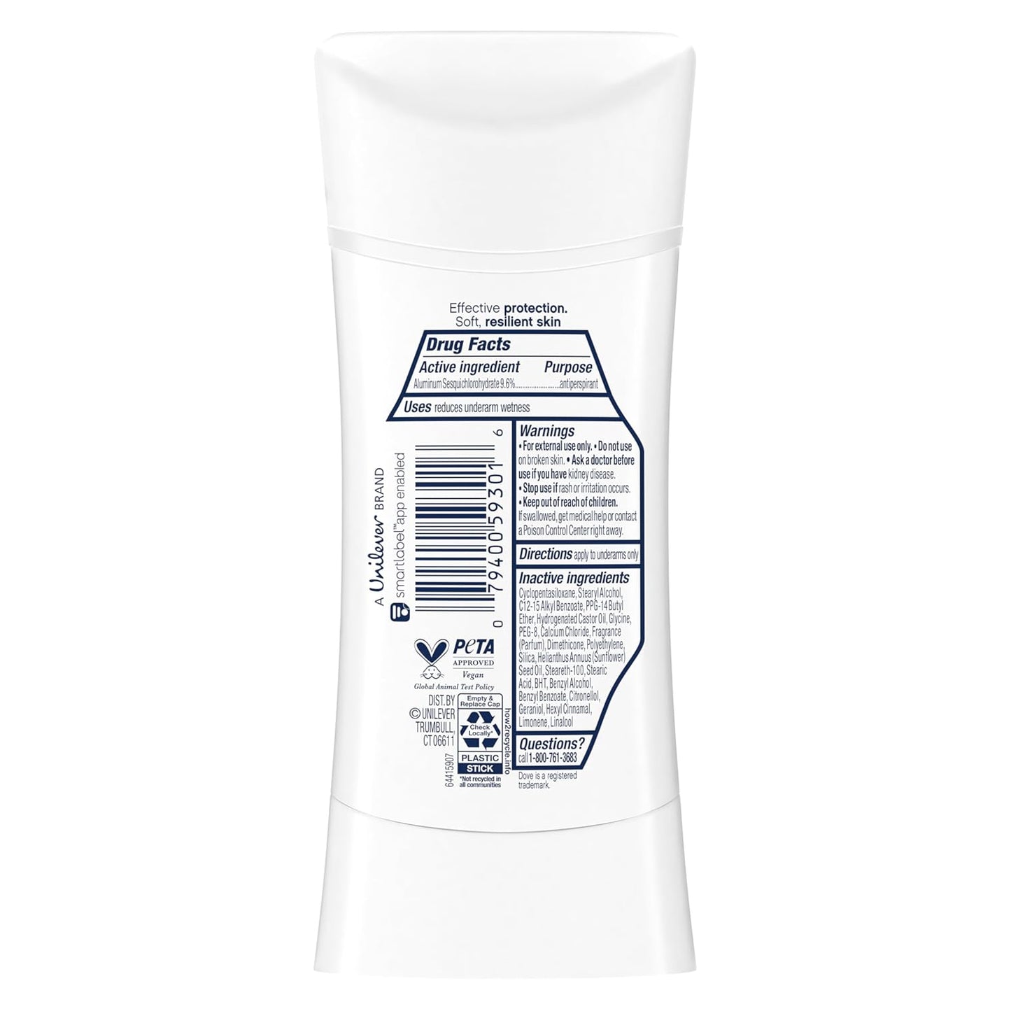 Dove Advanced Care Antiperspirant Deodorant Stick for Soft, Resilient Skin, Clear Finish with No White Marks and 72-Hour Sweat & Odor Protection, 2.6 oz