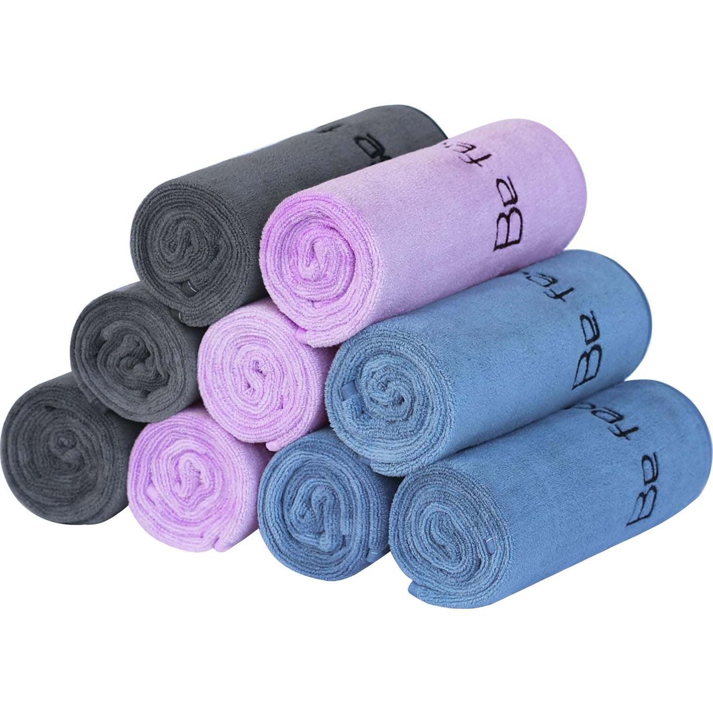 Microfiber Gym Towels Bigger Size Super Soft for Exercise Fitness, Sports, Workout, 380-GSM 15-Inch x 31-Inch Quick-Drying Towels (3 Pack, Grey+Blue+Purple)
