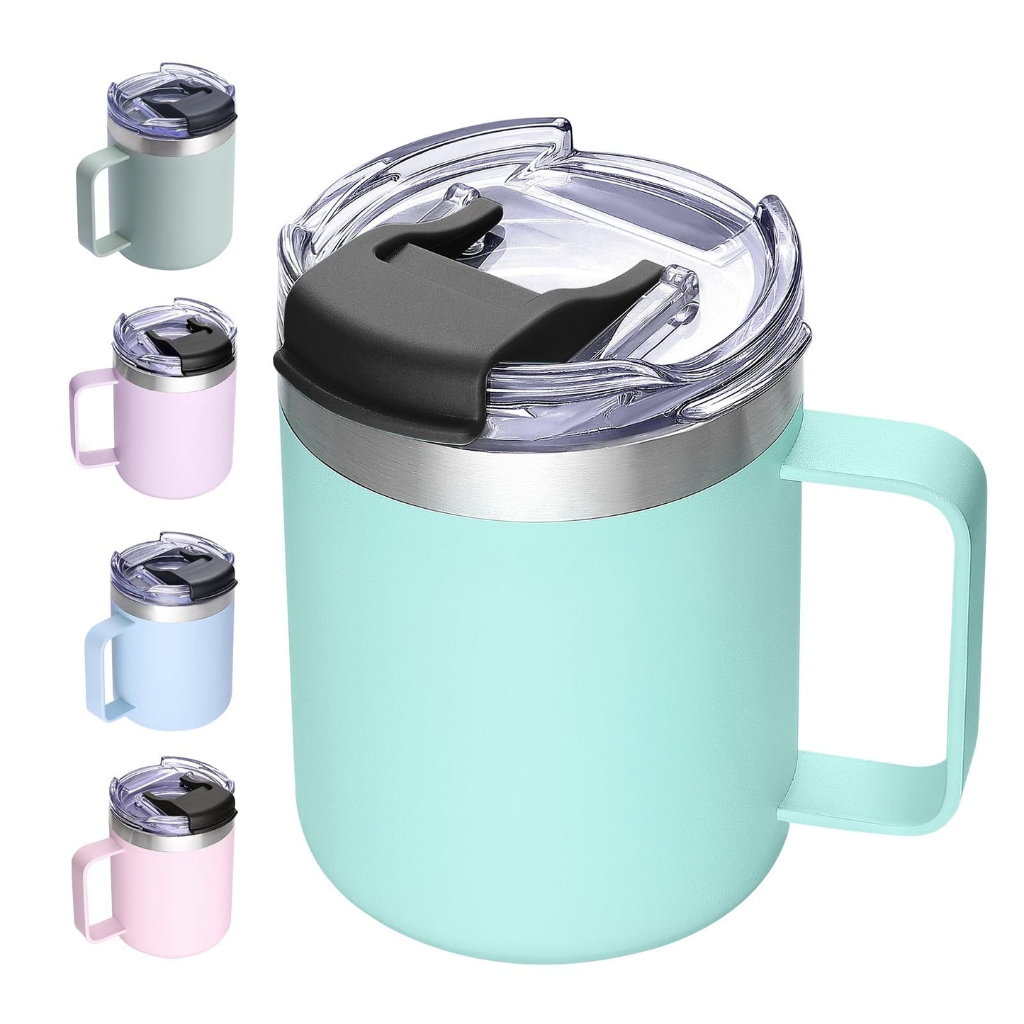 ALOUFEA 12oz Stainless Steel Insulated Coffee Mug with Handle, Double Wall Vacuum Travel Mug, Tumbler Cup with Sliding Lid, Navy