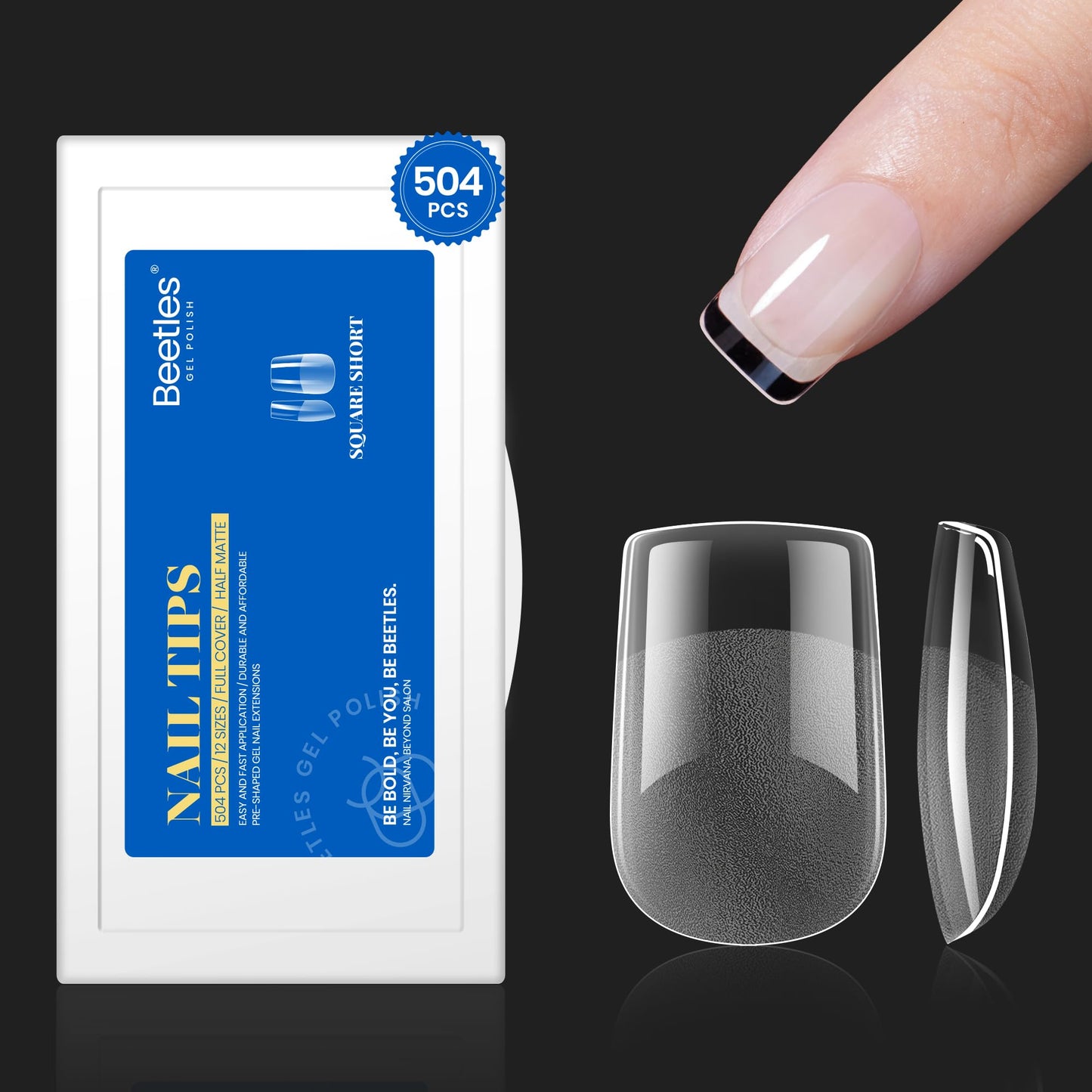 Beetles Toe Nail Tips Square - 16 Sizes 192 Pcs Full Cover Nail Tips Fake Acrylic Toe Nail Pre-etched Double Matte Press on Toenails, Soft Gel Toe Nail Extensions for Women