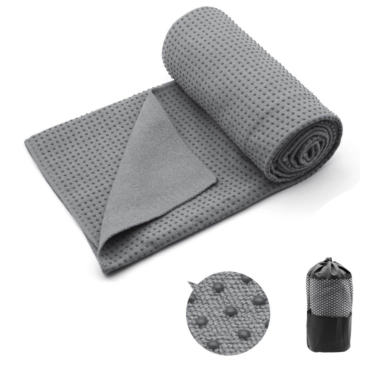 Eunzel Yoga Towel,Hot Yoga Mat Towel with Grip Dots Sweat Absorbent Non-Slip for Hot Yoga, Pilates and Workout 24" x72", Purple & Blue