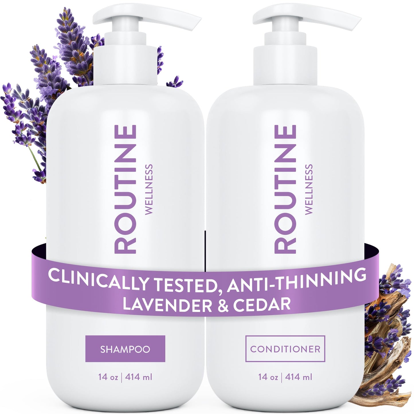 Routine Wellness Anti-Thinning Shampoo and Conditioner Set for Thinning Hair - Biotin DHT Blocker Women & Men - Color Safe Shampoo for Hair Loss & Healthier Hair - Coconut & Vanilla (Pack of 2)