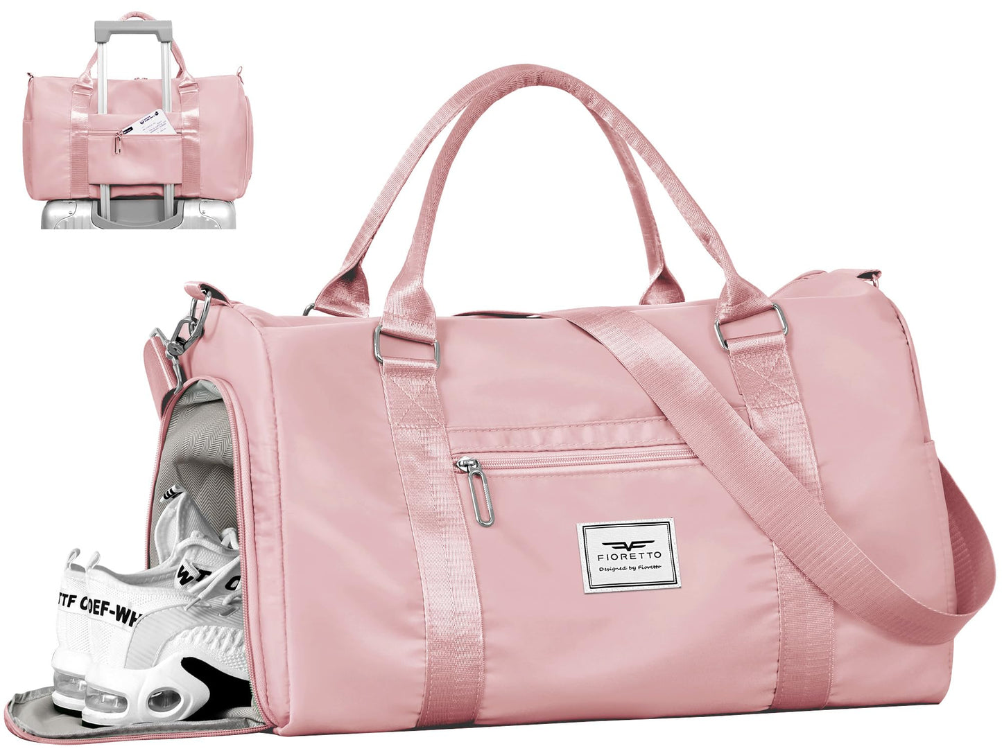 FIORETTO Womens Gym Tote Duffle Bag with Wet Pocket & Shoe Compartment, Sports Duffel Overnight Weekender Hospital Workout Carry on Bag for Girls, Ideal for Travel, Swimming, Dance, Ballet Beige
