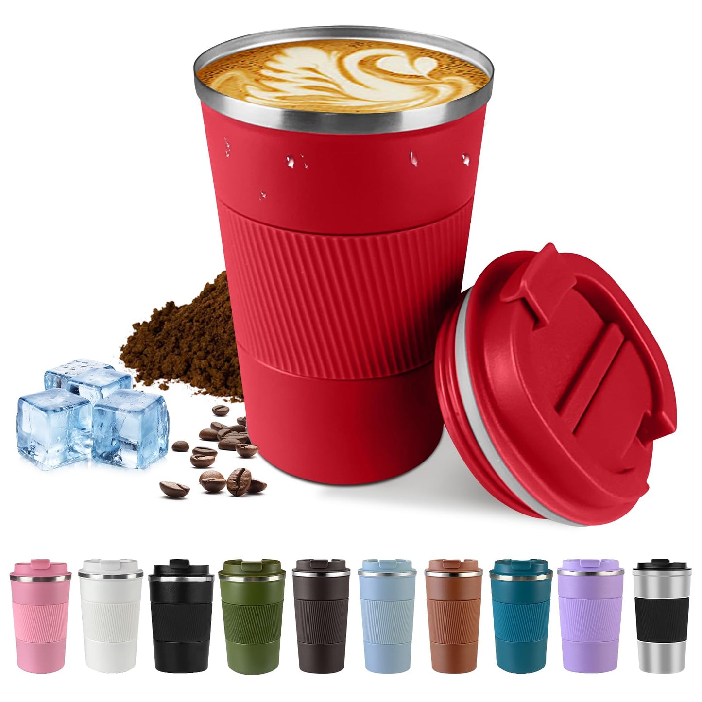 Vacuum-Insulated Stainless Steel Travel Coffee Mug, Leak-Proof Reusable Coffee Cup with Lid - Keep Hot & Cold Drinks for Hours, Durable Thermos Tumbler for Men & Women (3rd-Black, 12OZ)