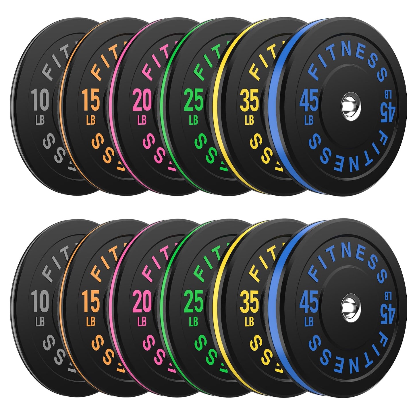 Colored Bumper Weight Plates Olympic Weight Plate Set 2-Inch, 10/15/20/25/35/45/55 lb Barbell Weight Plates Set for Home Gym, Rubber Strength Training Weights Plates for Weight Lifting