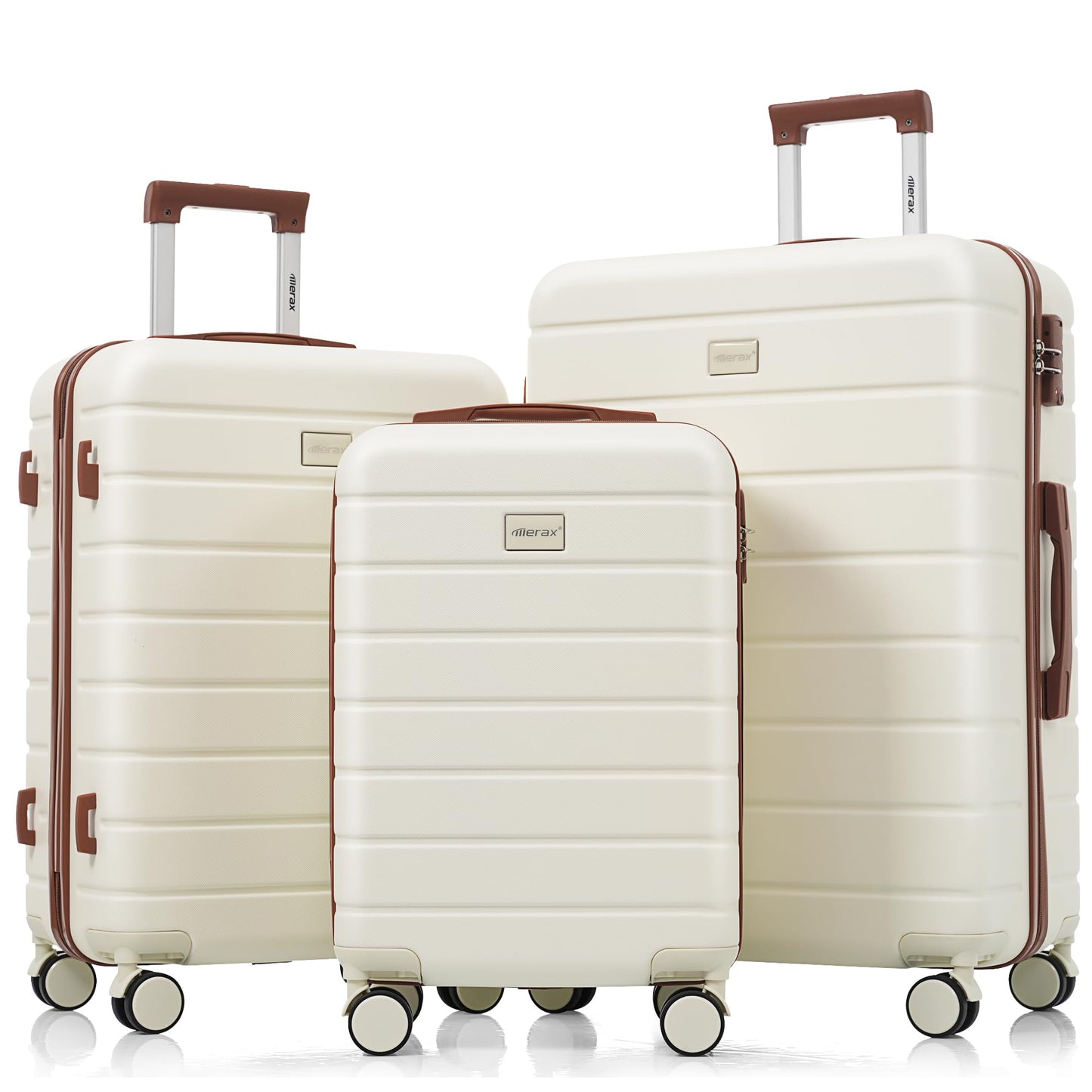 Merax 3 Piece ABS Hardshell Luggage Sets Spinner Wheel Suitcase TSA Lock Suit Case, Rosybrown, 20/24/28 Inch