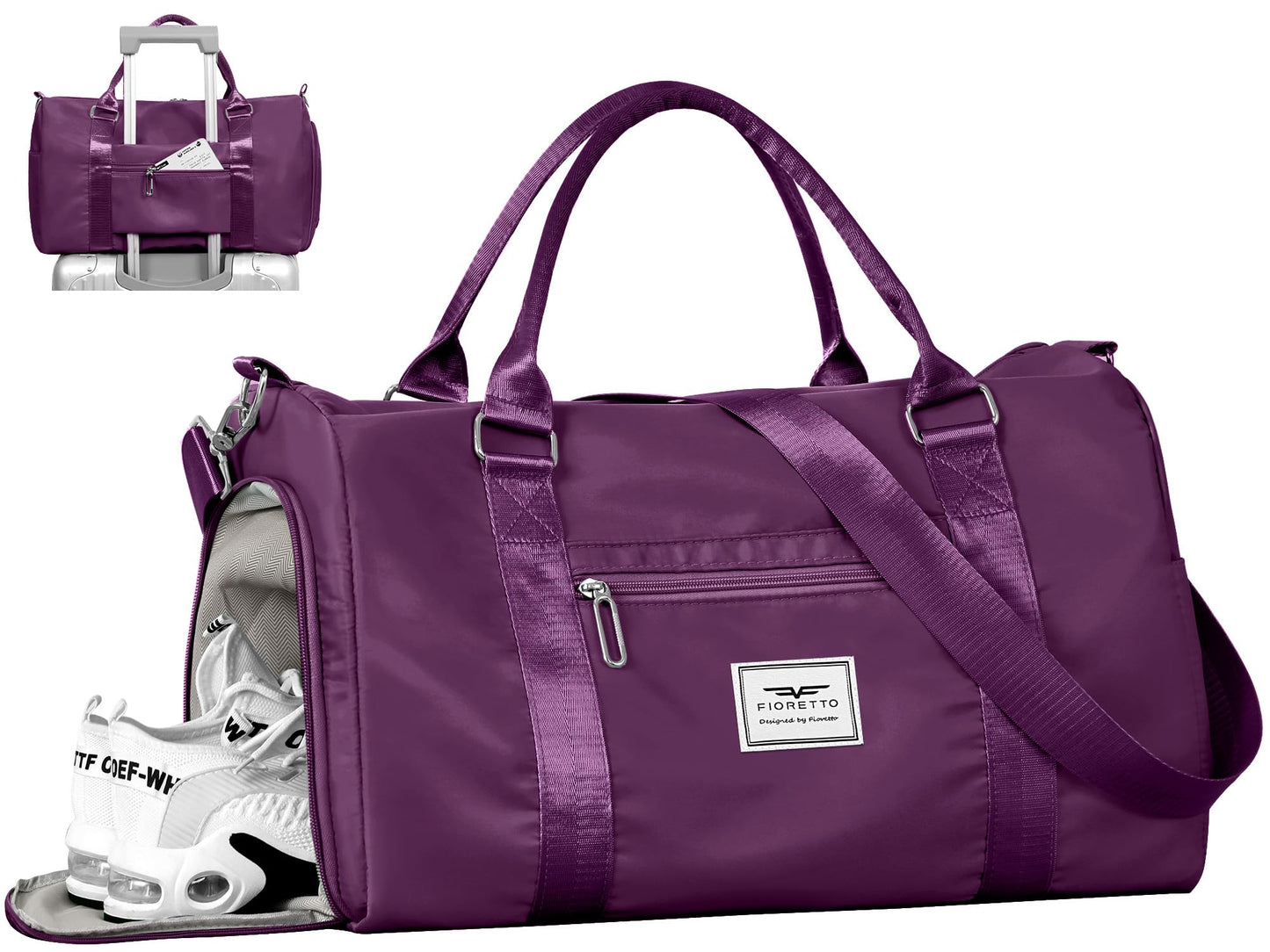 FIORETTO Womens Gym Tote Duffle Bag with Wet Pocket & Shoe Compartment, Sports Duffel Overnight Weekender Hospital Workout Carry on Bag for Girls, Ideal for Travel, Swimming, Dance, Ballet Beige