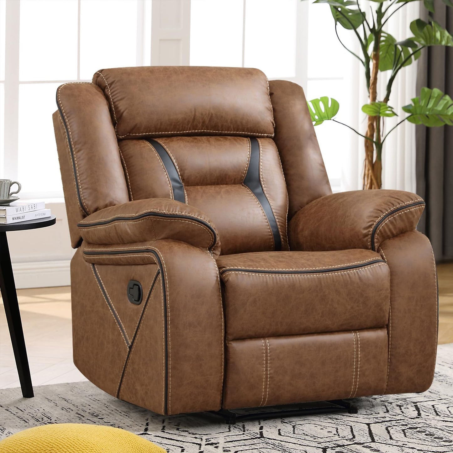 Faux Leather Recliner Sofa Furniture Set for Living Room, 2 Recliner Chairs, 3 Seat Reclining Sofa Couch Set for Meeting Room, Brown