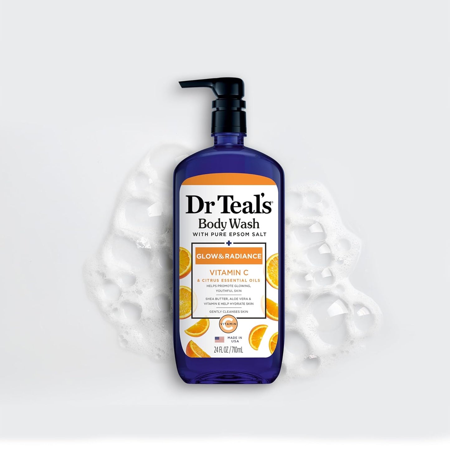 Dr Teal's Body Wash with Pure Epsom Salt, Glow & Radiance with Vitamin C & Citrus Essential Oils, 24oz (Pack of 2)