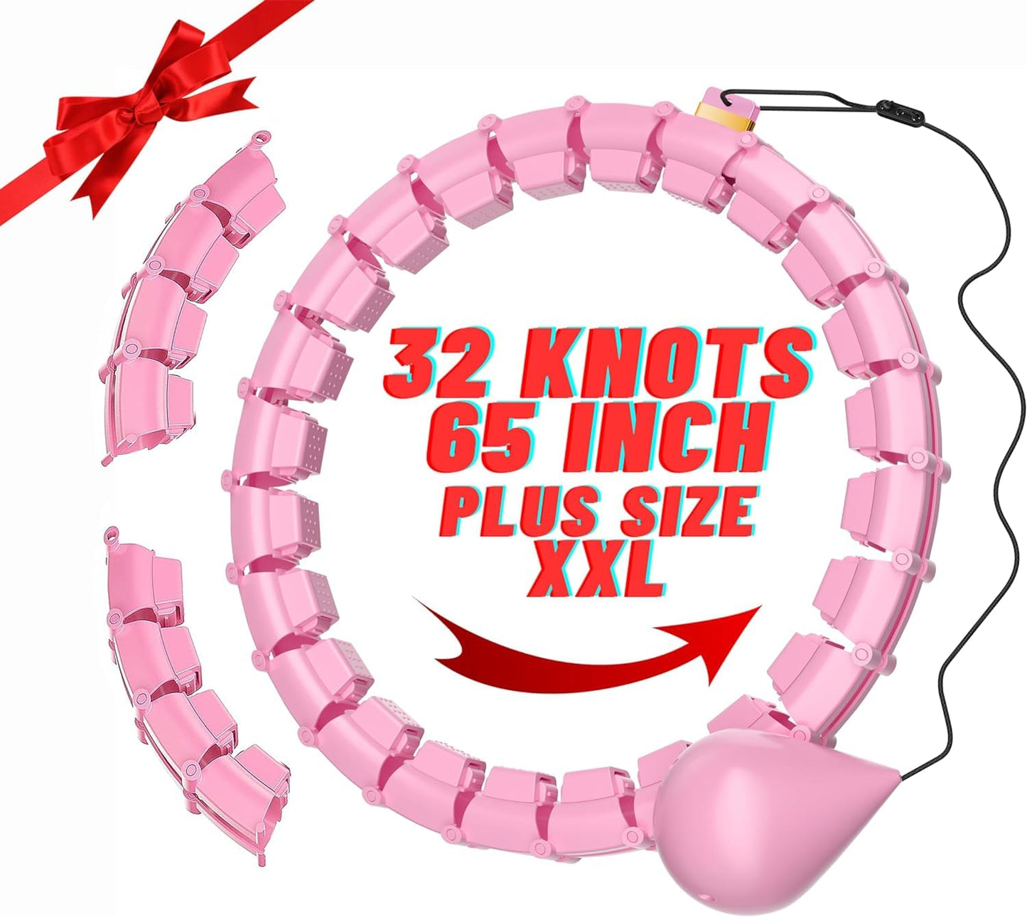 65inch 32 Knots Plus Size Quiet Weighted Hula Infinity Fitness Detachable Hoops Smart Silent Infinity Hula for Women 2 in 1 Waist and Abdominal Workout Hoop
