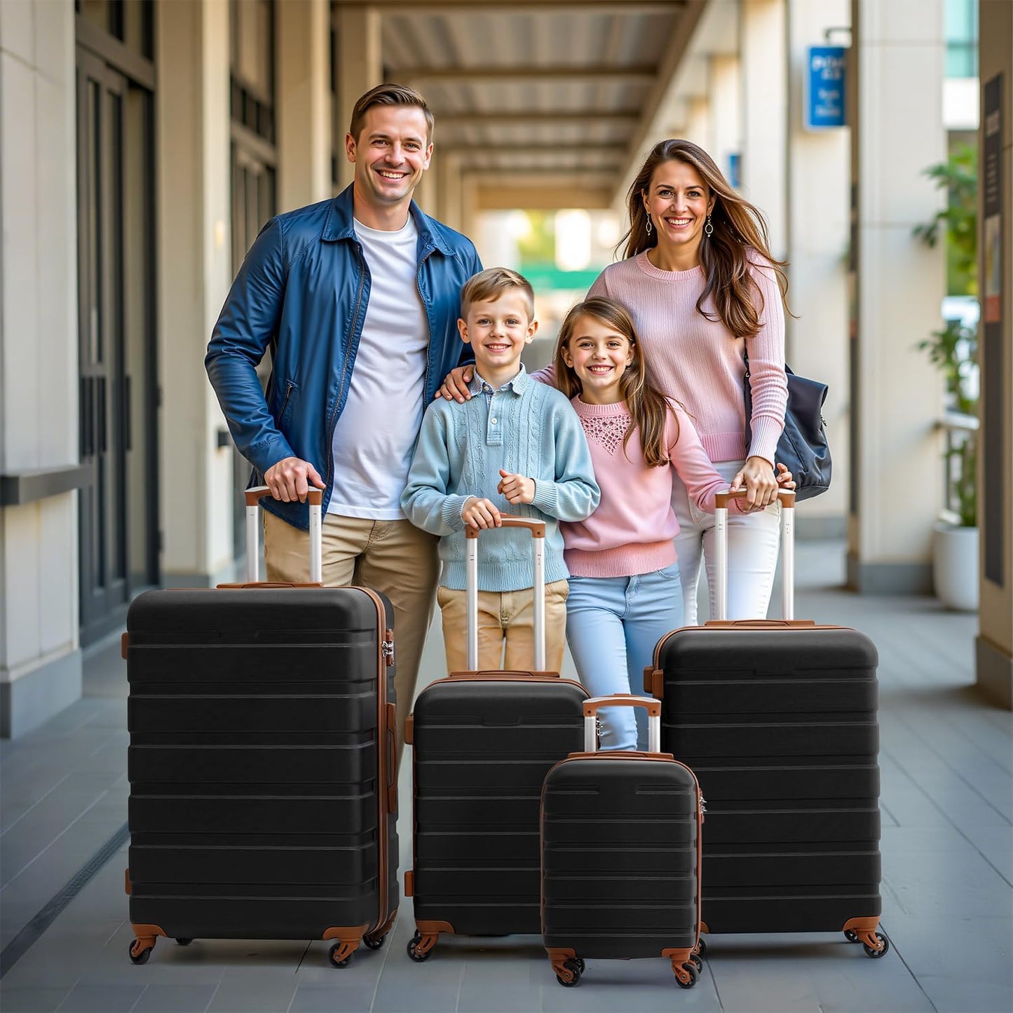 Coolife Luggage 4 Piece Set Suitcase Spinner Hardshell Lightweight TSA Lock (Family Set-Sky Blue)