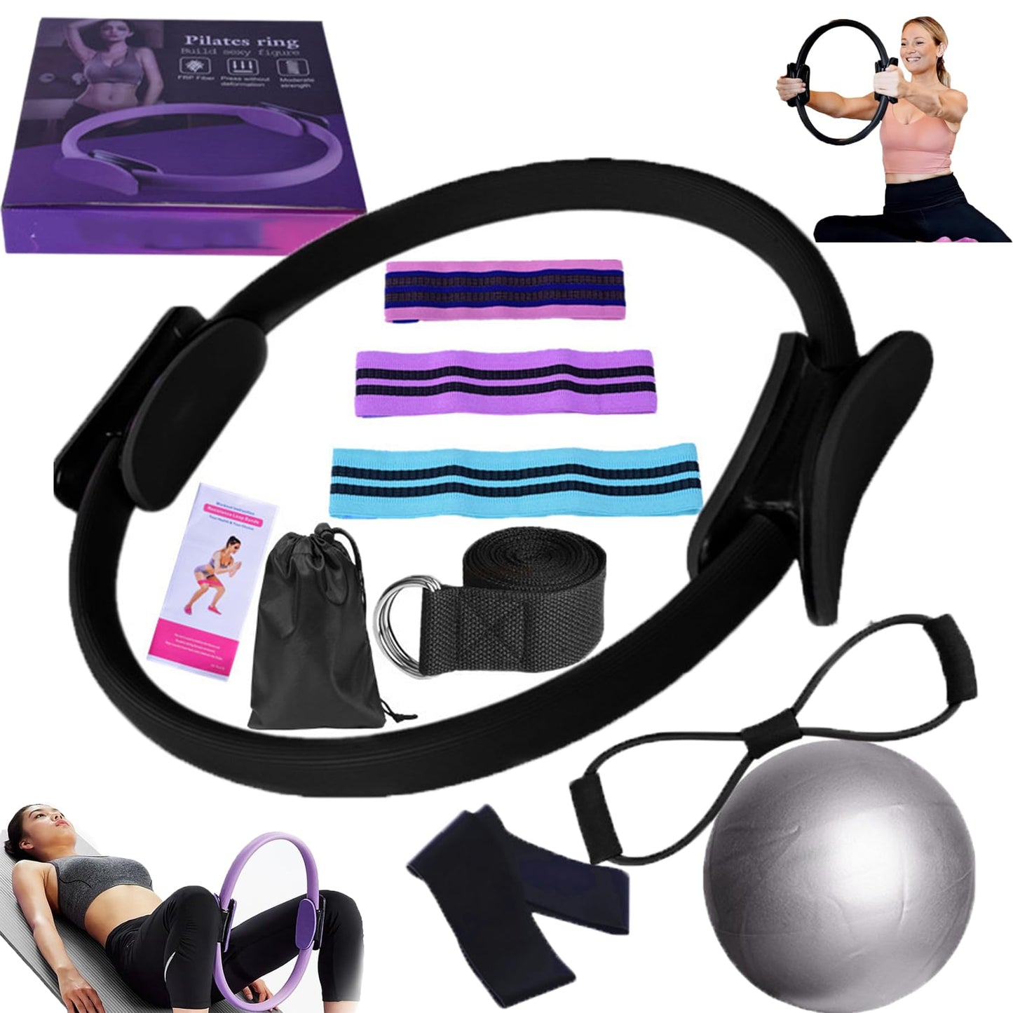 Pilates Essentials Kit for Women, Better Me Pilates Kit for Home Workouts, Pilates Rings Booty Bands for Working Out Glutes Yoga Ball 25cm Figure 8 Resistance Band Yoga Bands for Stretching