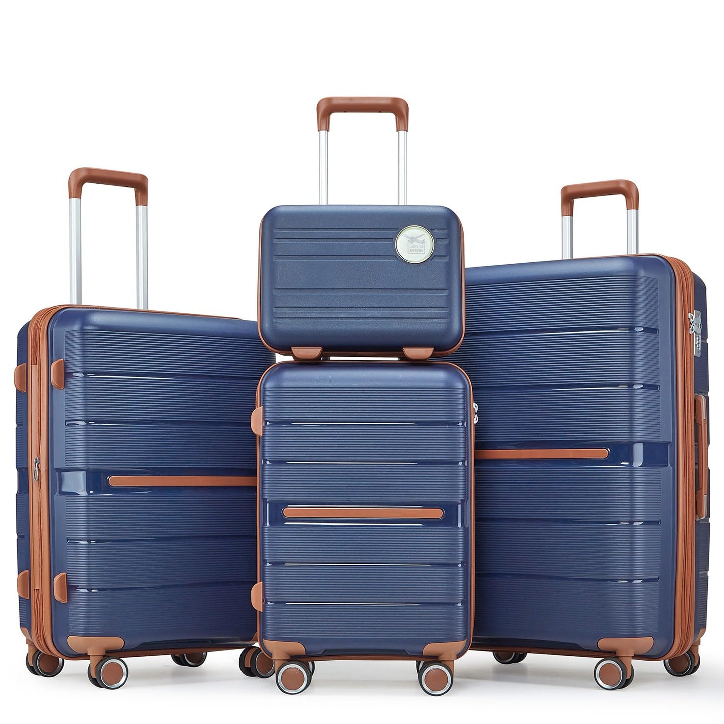 4-Piece Expandable Hardshell Luggage Set with TSA Lock (14/20/24/28) - Lightweight PP Suitcases, 360° Silent Spinner Wheels and Durable 100LB Handle for Air Travel (Peacock Blue)