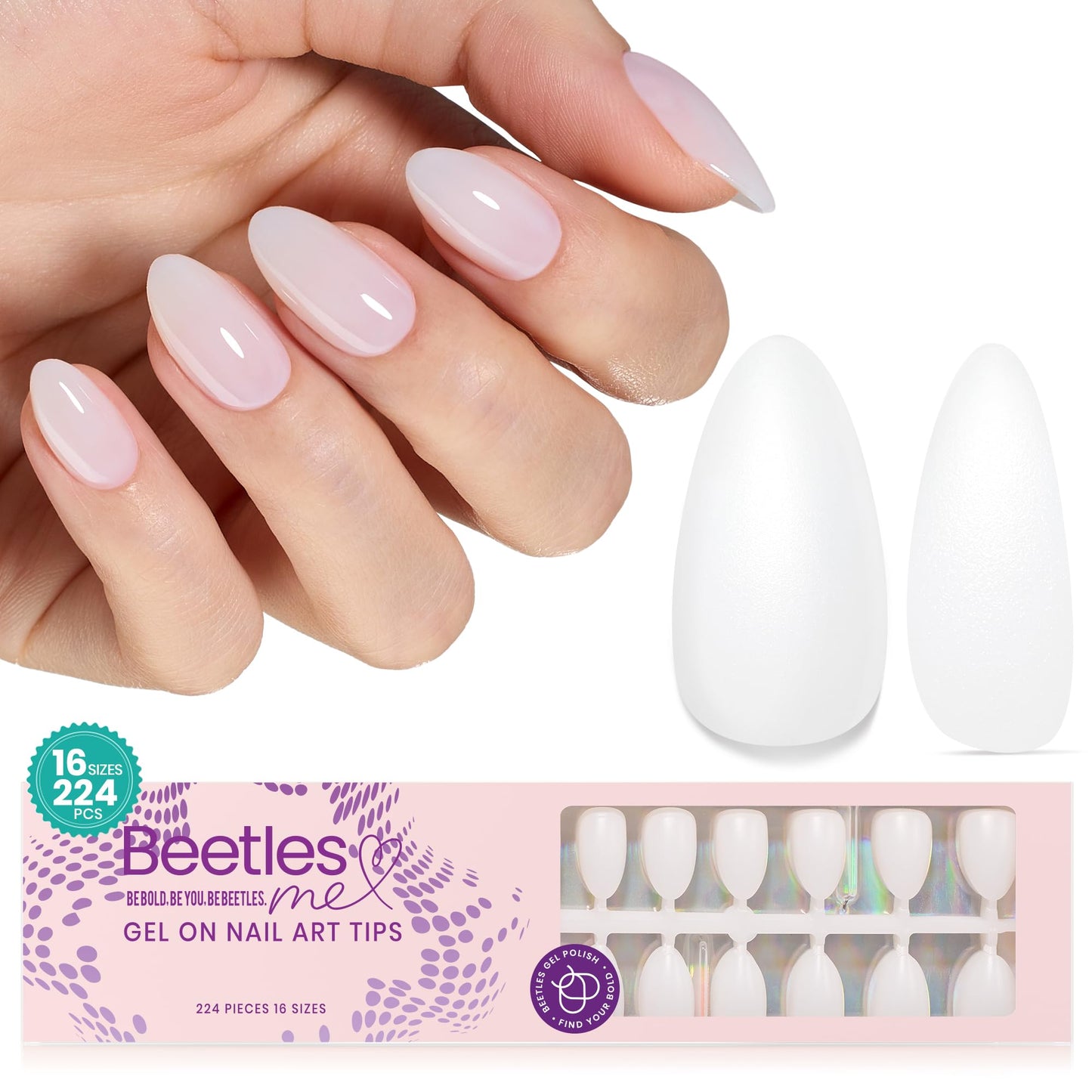Beetles Ombre Press on Nails: 224 PCS Short Almond Gel Nail Tips, Pink Press ons Pre-applied Primer & Base Coat Glue on Nail Tips, No Need to File Fake Nails DIY Nails Gifts for Women