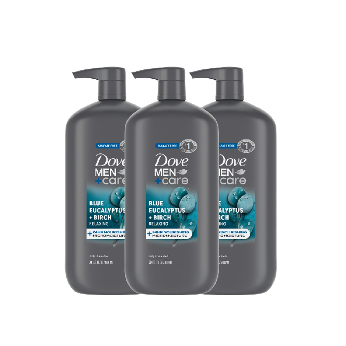 DOVE MEN + CARE Body and Face Wash with Wild Mint Oil, Invigorating Revive 3N1 with 24-Hour Nourishing Micromoisture Technology, 30 oz 3 Count