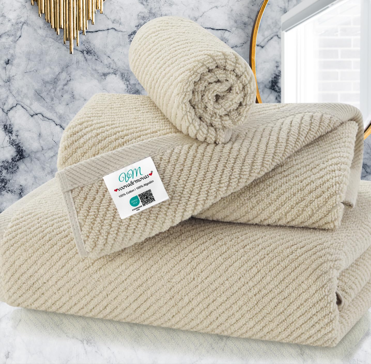 VOOVA & MOVAS Bathroom Hand Towels Set of 4, Large 18"x28" - 100% Cotton | Quick Dry | Light Weight | Thick | Soft | Absorption, Luxury Hand Towels for Showering, Hot Pink Bathroom Decor
