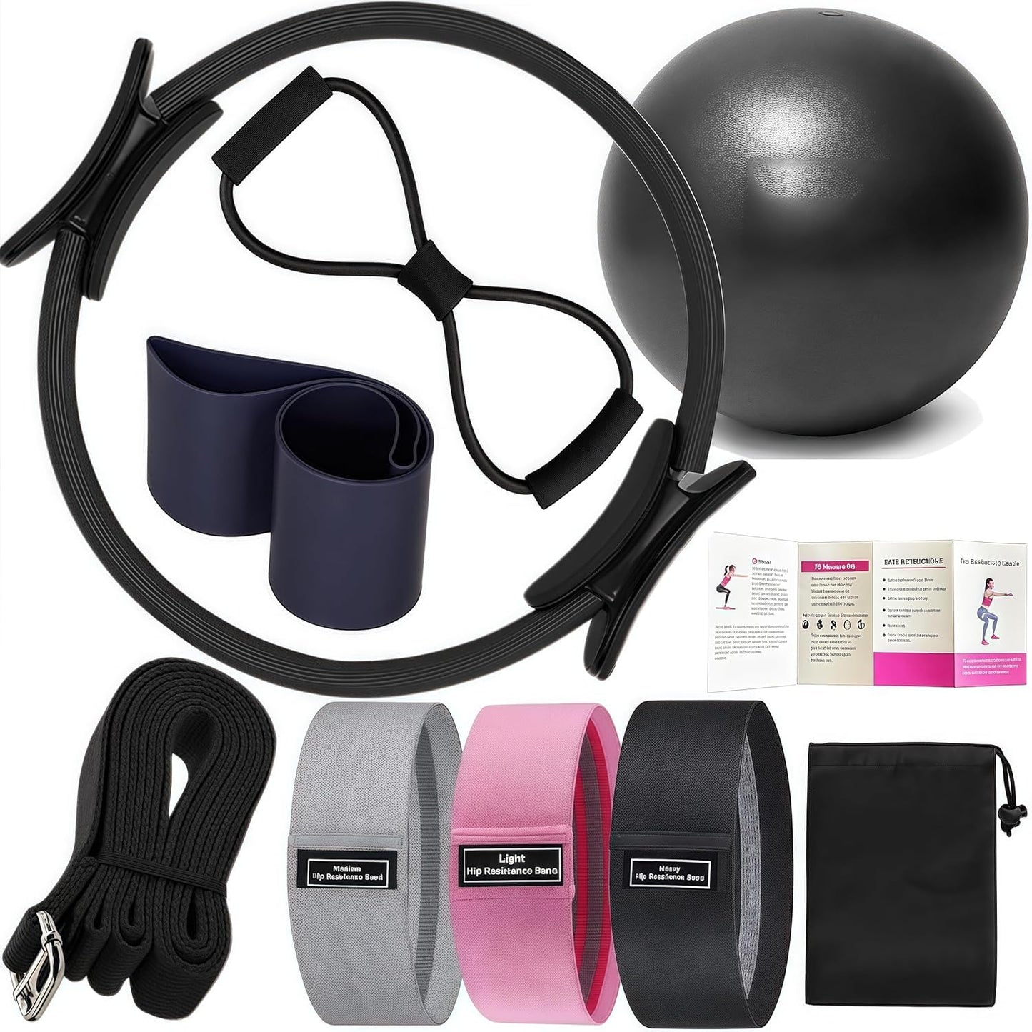 Pilates Ring Kit for Women Home Workouts Better Pilates Essentials Kits Equipments Sets Accessories Magic Ring Booty Bands Glutes Yoga Ball 25cm Figure 8 Resistance Yoga Bands for Stretching 8 Pcs