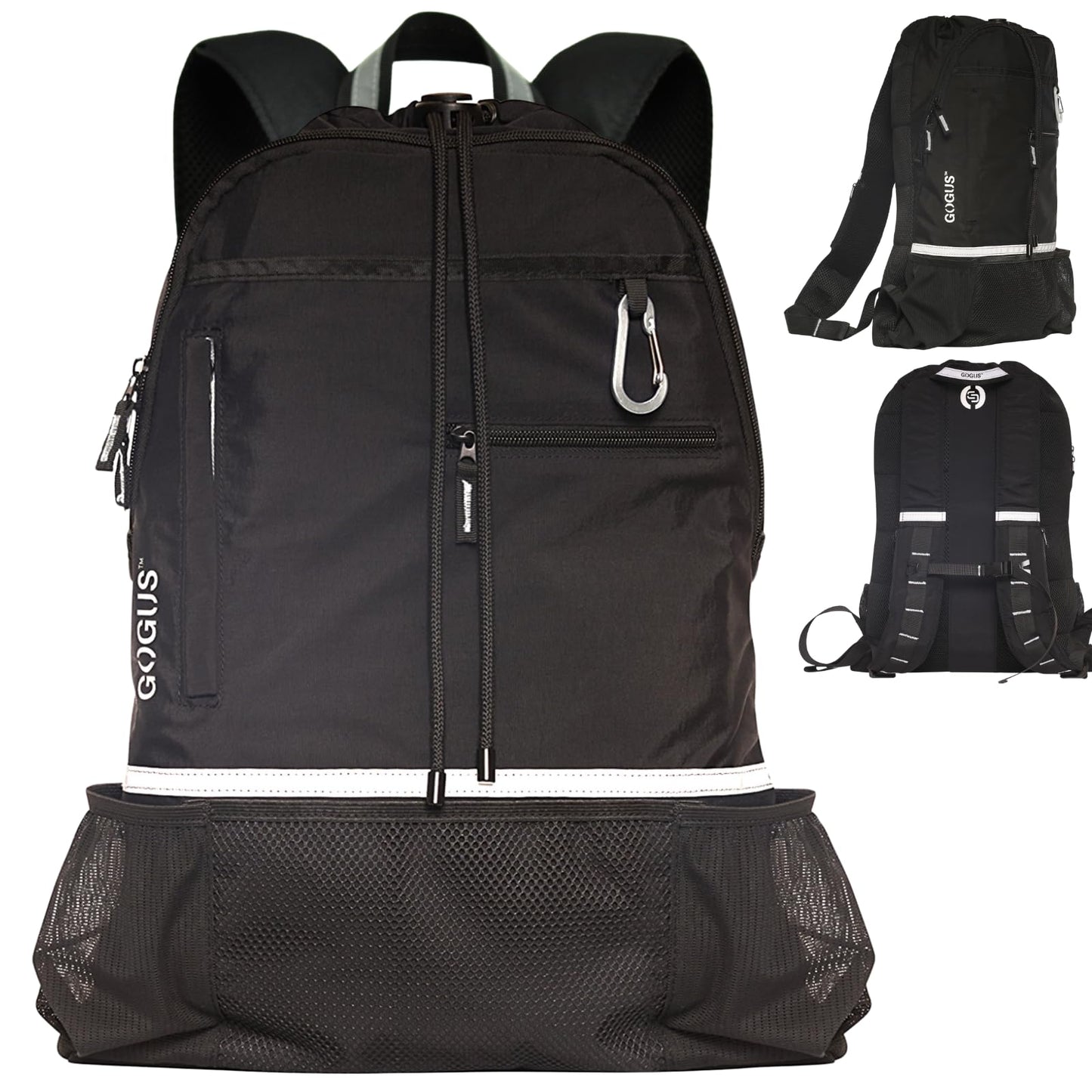 GOGUS Light Gym Drawstring Backpack with Dual Water Bottle Pockets – 18L Eco-Friendly, Water-Resistant Hybrid Bag with Mesh Compartment & Reflective Details for Men & Women