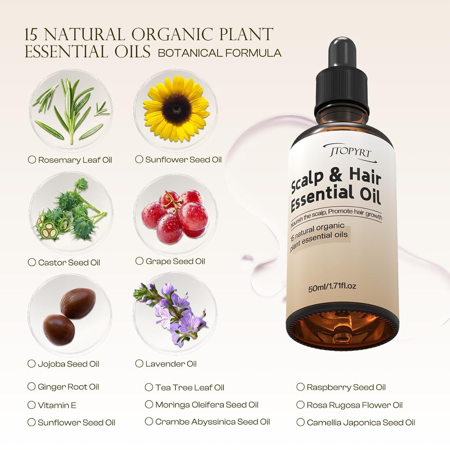 Hair Growth Oil for Hair & Scalp Care: Rosemary Castor Blend Enhances Thickness, Daily Nourishment for Men & Women