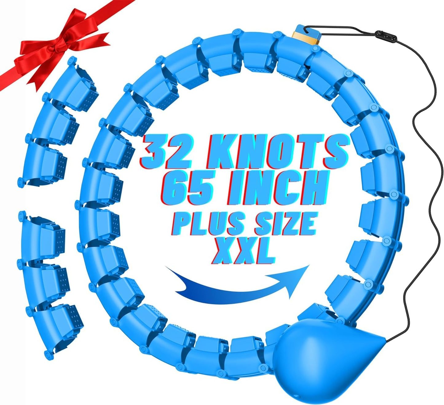 65inch 32 Knots Plus Size Quiet Weighted Hula Infinity Fitness Detachable Hoops Smart Silent Infinity Hula for Women 2 in 1 Waist and Abdominal Workout Hoop