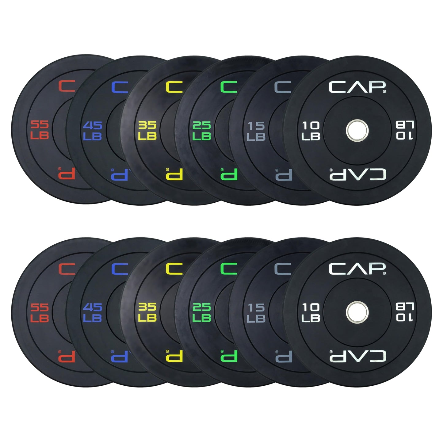 CAP Barbell 2-Inch Olympic Bumper Plate Weight Set | 100-370 lbs | Multiple Options