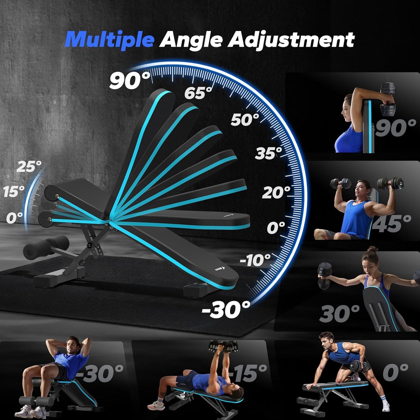 MERACH Weight Bench, Foldable Weight Benches for Home Gym with 990 LBS, Adjustable Weight Bench with 72 Training Angles, Incline Bench Press for Full Body