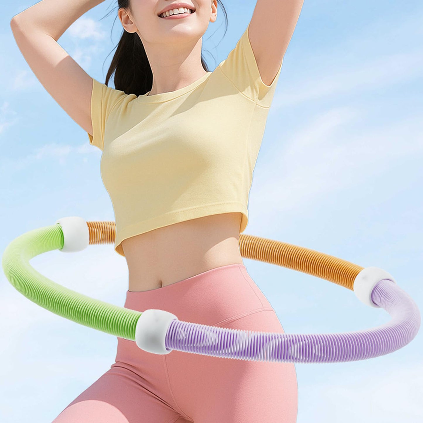 Weighted Hula Hoop for Adults,Soft Spring Hoop Waist-Friendly Foldable Fitness Hoop,Portable Exercise Equipment for Waist Slimming & Full Body Workout