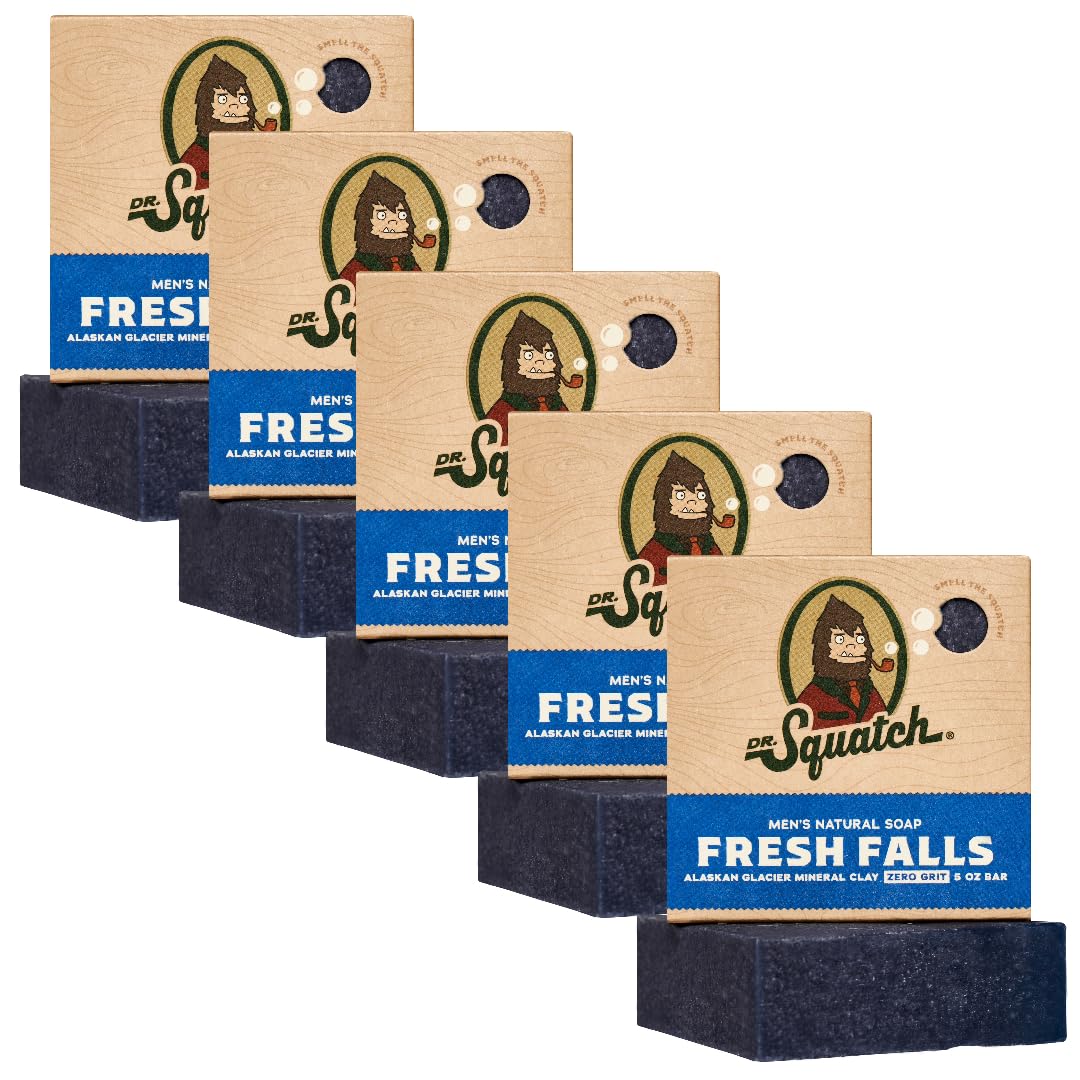 Dr. Squatch Natural Bar Soap for Men - Cold Process Soap with No Harsh Chemicals - Pine Tar (5 oz, 5-Pack)