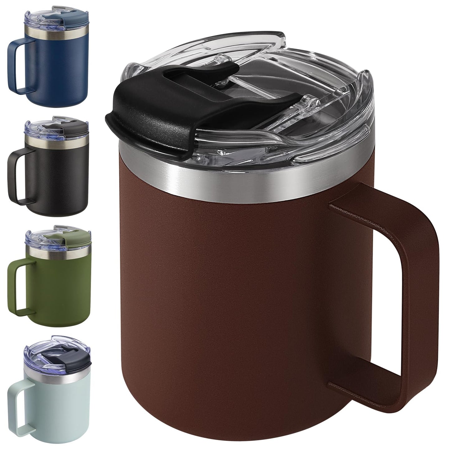 ALOUFEA 12oz Stainless Steel Insulated Coffee Mug with Handle, Double Wall Vacuum Travel Mug, Tumbler Cup with Sliding Lid, Navy