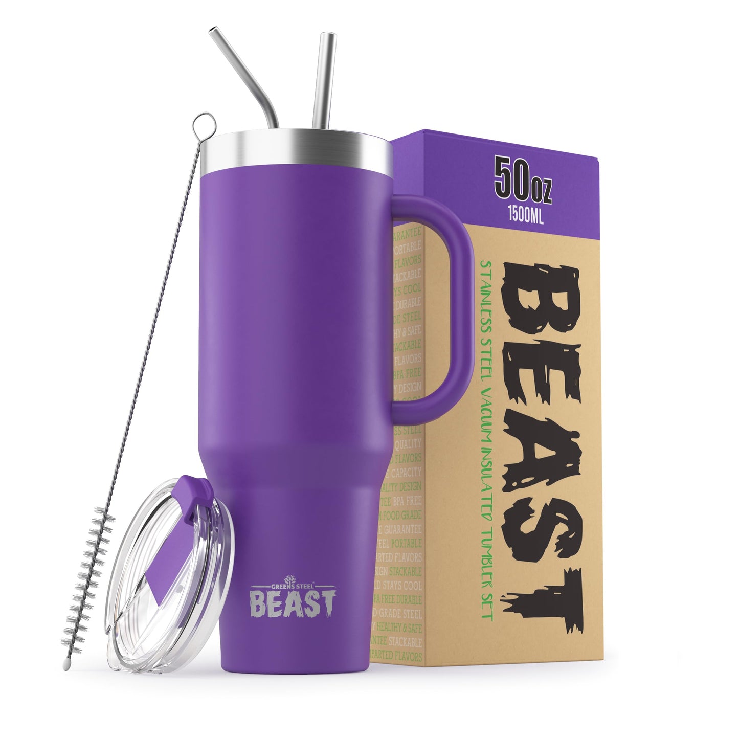 Beast 50 oz Tumbler Stainless Steel Vacuum Insulated Coffee Ice Cup Double Wall Travel Flask (Arctic White)