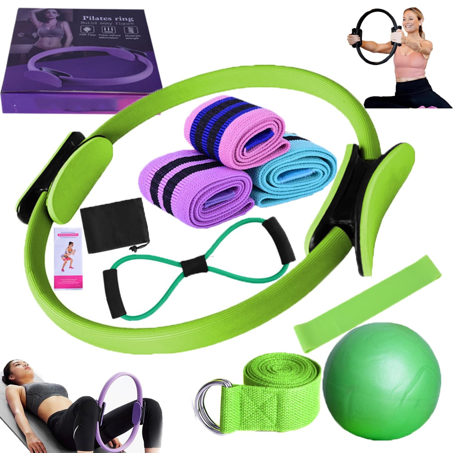 Pilates Essentials Kit for Women, Better Me Pilates Kit for Home Workouts, Pilates Rings Booty Bands for Working Out Glutes Yoga Ball 25cm Figure 8 Resistance Band Yoga Bands for Stretching