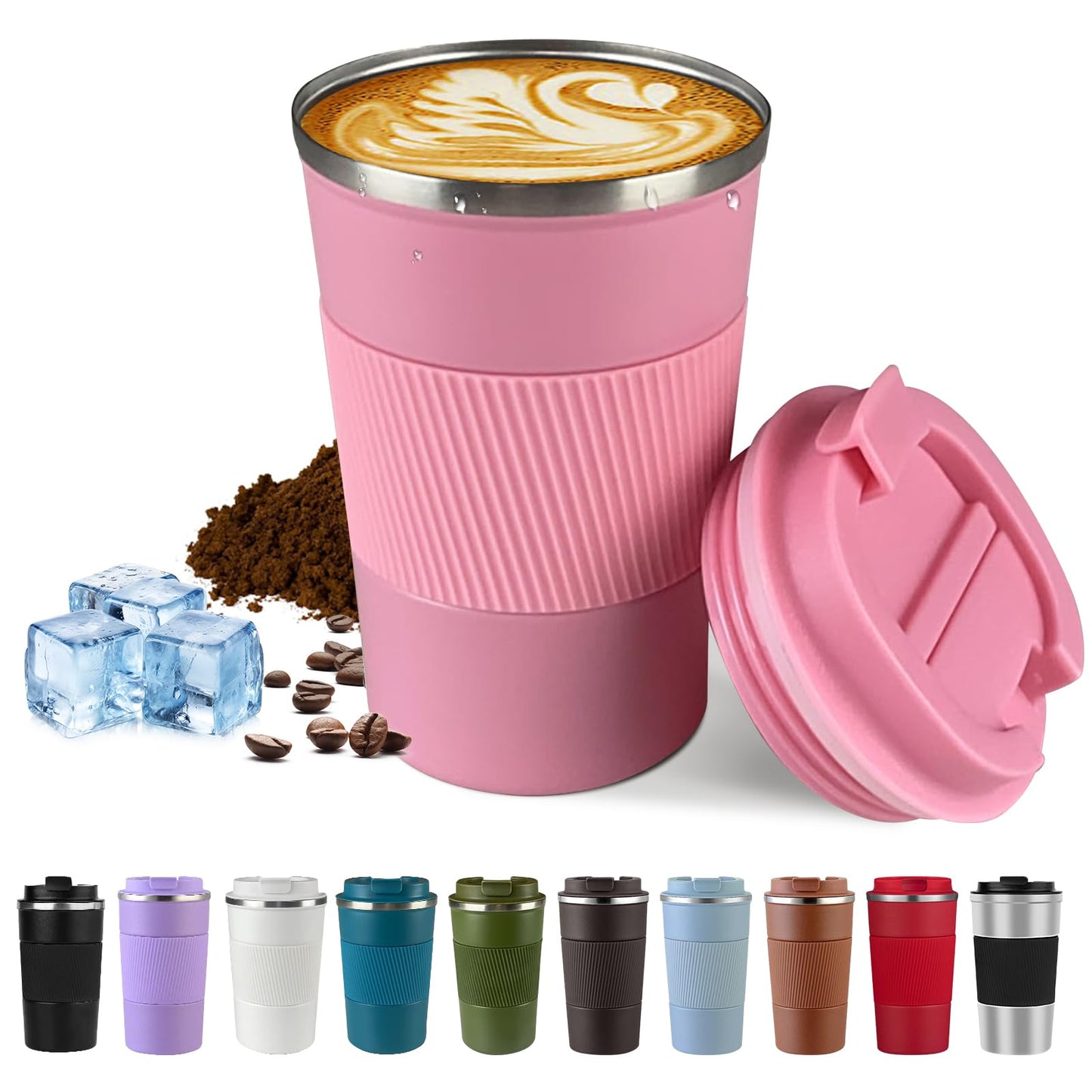 Vacuum-Insulated Stainless Steel Travel Coffee Mug, Leak-Proof Reusable Coffee Cup with Lid - Keep Hot & Cold Drinks for Hours, Durable Thermos Tumbler for Men & Women (3rd-Black, 12OZ)