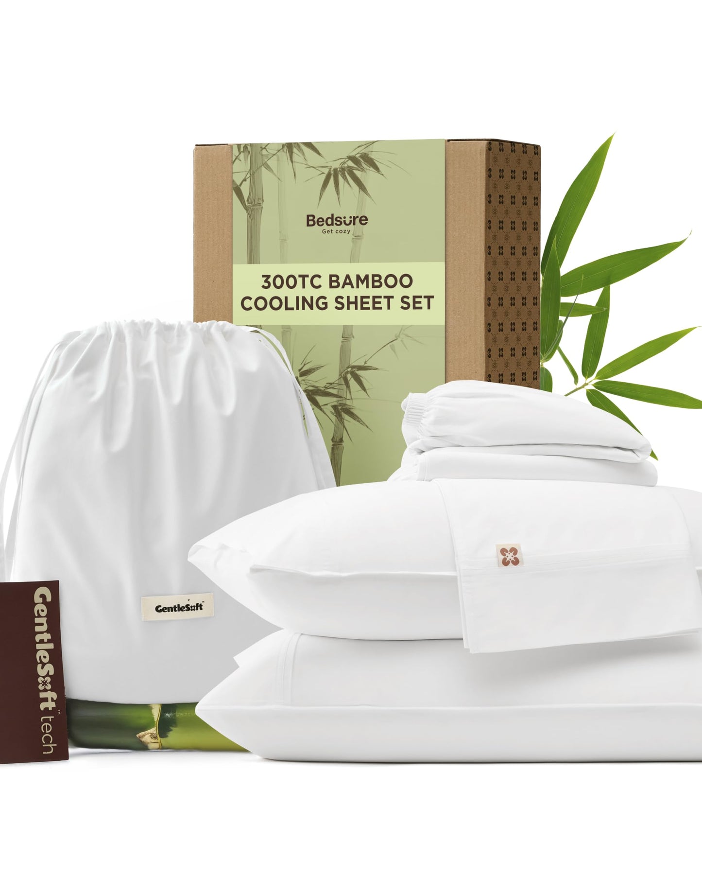 Bedsure Cooling Sheets, Rayon Derived from Bamboo & Cotton Blend, GentleSoft, Breathable, King Size Sheets Set, Deep Pocket Up to 18 Inches, Hotel Luxury Bedding for Hot Sleepers, White