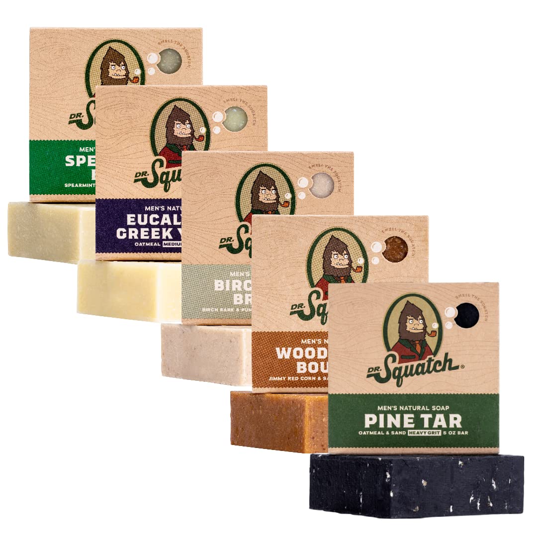 Dr. Squatch Natural Bar Soap for Men - Cold Process Soap with No Harsh Chemicals - Cedar Citrus, Gold Moss, Bay Rum, Pine Tar & Alpine Sage (5 oz, 5-Pack)