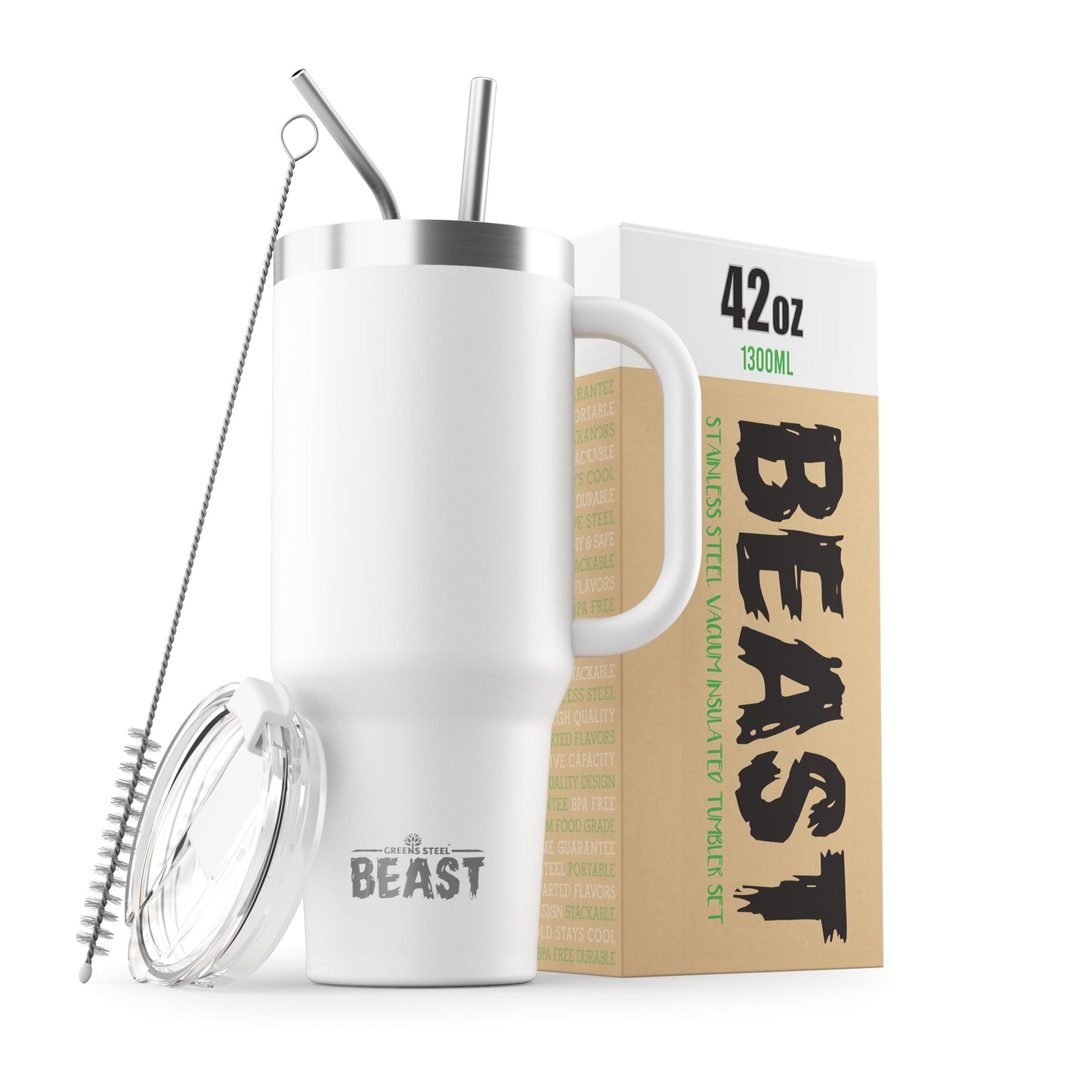 Beast 50 oz Tumbler Stainless Steel Vacuum Insulated Coffee Ice Cup Double Wall Travel Flask (Arctic White)