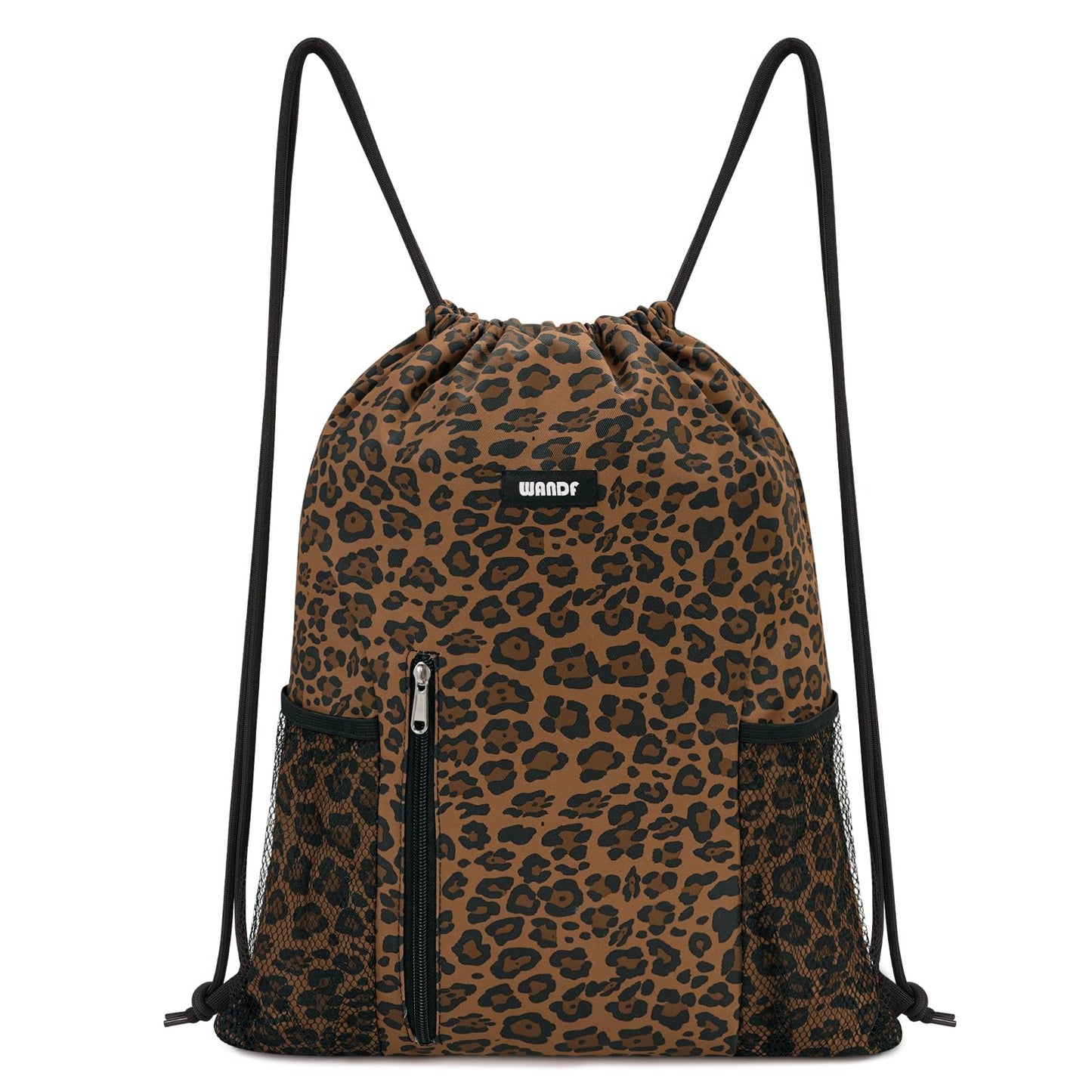 WANDF Drawstring Backpack Sports Gym Sackpack with Mesh Pockets Water Resistant String Bag for Women Men(Black)