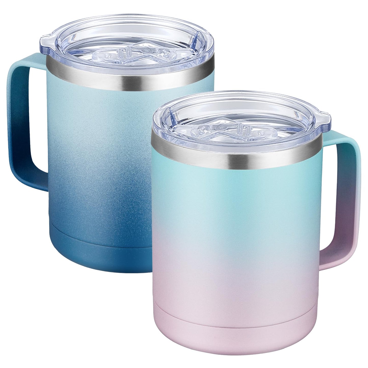 MEWAY 12oz Coffee Mug With Handle and Sliding Lid,Stainless Steel Travel Tumbler Cup with Handle,Double Wall Vacuum Insulated Camping Cup for Hot & Cold Drinks Tea (Purple,Set of 1)