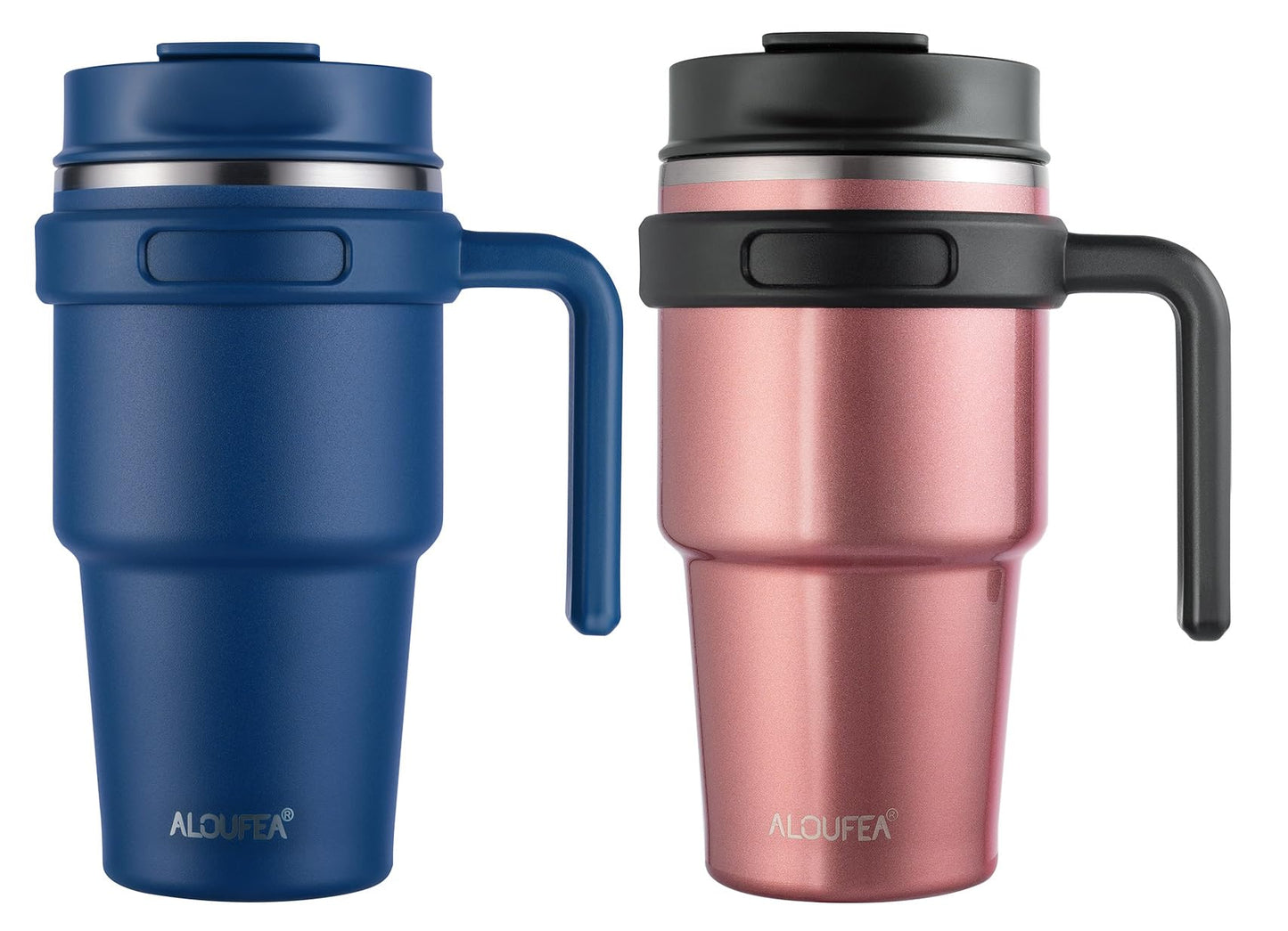 ALOUFEA 20 oz Insulated Coffee Mug Tumbler with Handle, Stainless Steel Travel Mug Tumbler with Lid and Straw,Double Wall Vacuum Leak Proof Ice Coffee Thermal Cup, Black