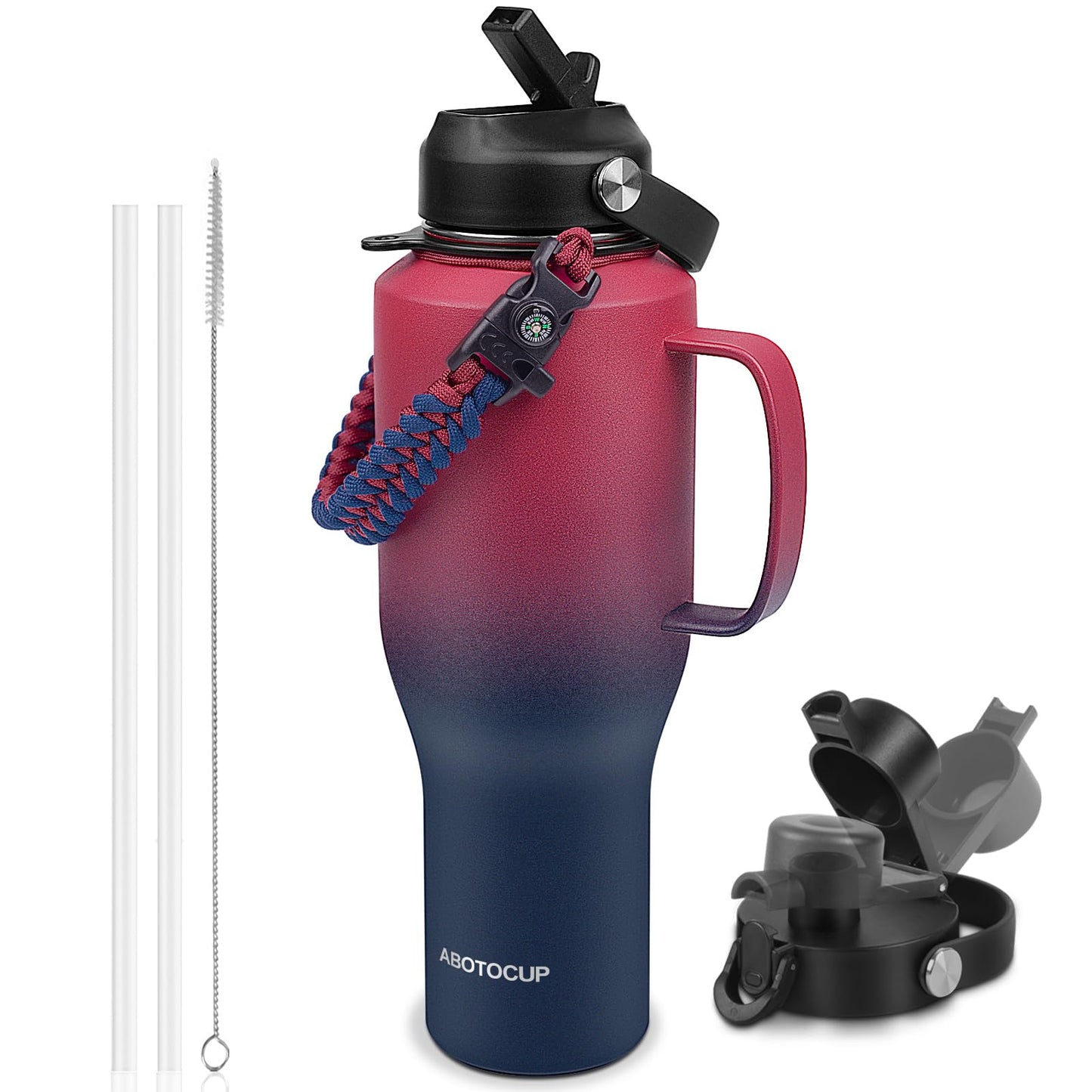 32oz Black Water Bottle Stainless Steel, Keep Cold 24H&Hot 12H, Water Bottle with Straw&Spout Lids, Insulated Water Bottle Double Wall Vacuum, Fit in Any Car Cup Holder, Leak-proof BPA Free