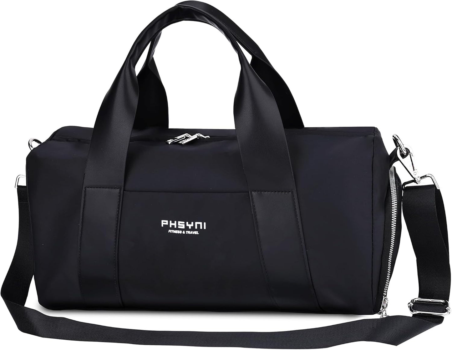 Compact Sports Gym Bag for Women and Men, Cute Mini Duffle Bag with Wet Pocket & Shoes Compartment, Personal Item Travel Workout Bag, 16"-Small, Black