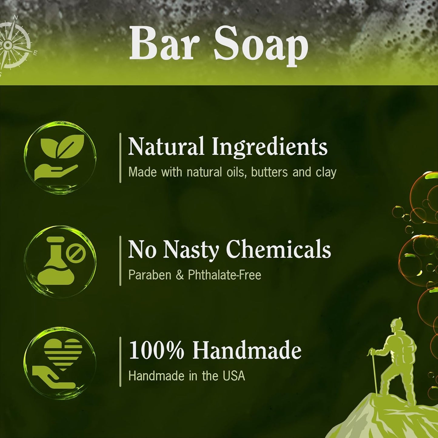 Compass Soap Black Sand Beach| Natural Bar Soap for Men | Soap Bar with Heavy Grit for Exfoliation | Best Mens Bar Soap | Natural, Paraben & Phthalate Free Bath Soap Bars for Men | 5 oz. Pack of 2